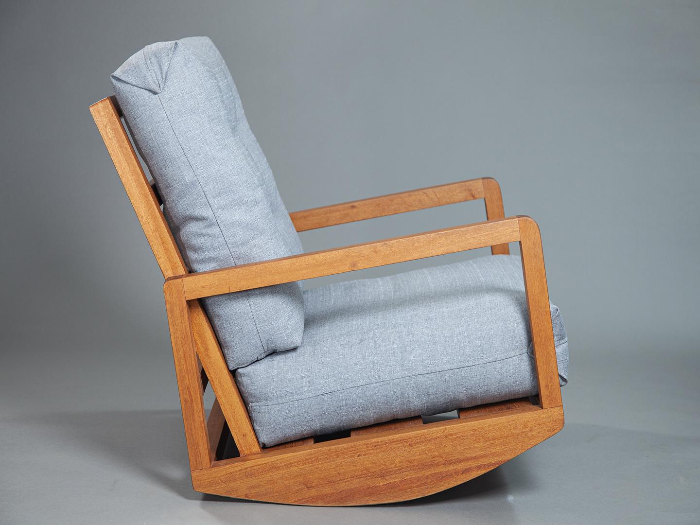 Linen Sleepy Rocking Chair in Brazilian Solid Wood with a rocking footstool For Sale