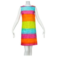 Sleeveless A-Line Rainbow Stripe Side Button Mini Dress, Hong Kong - S, 1960s
