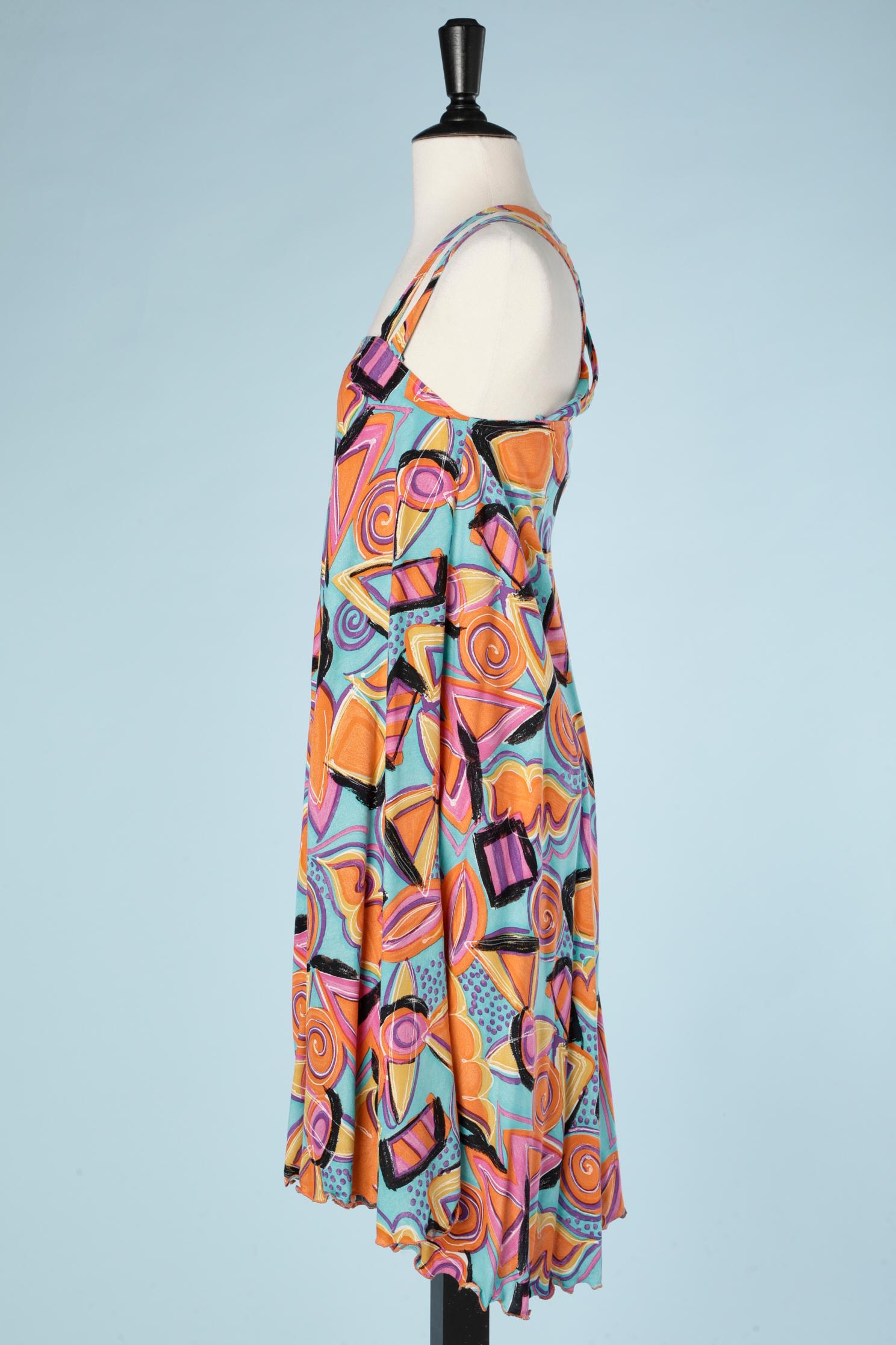Brown Sleeveless abstract printed cotton dress Emilio Pucci for Herwool  For Sale
