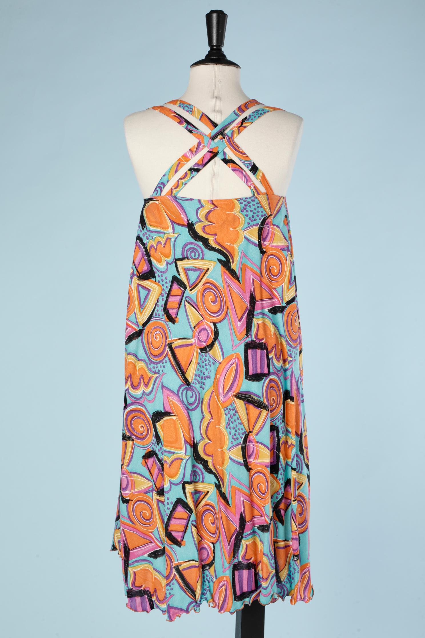 Sleeveless abstract printed cotton dress Emilio Pucci for Herwool  In Excellent Condition For Sale In Saint-Ouen-Sur-Seine, FR