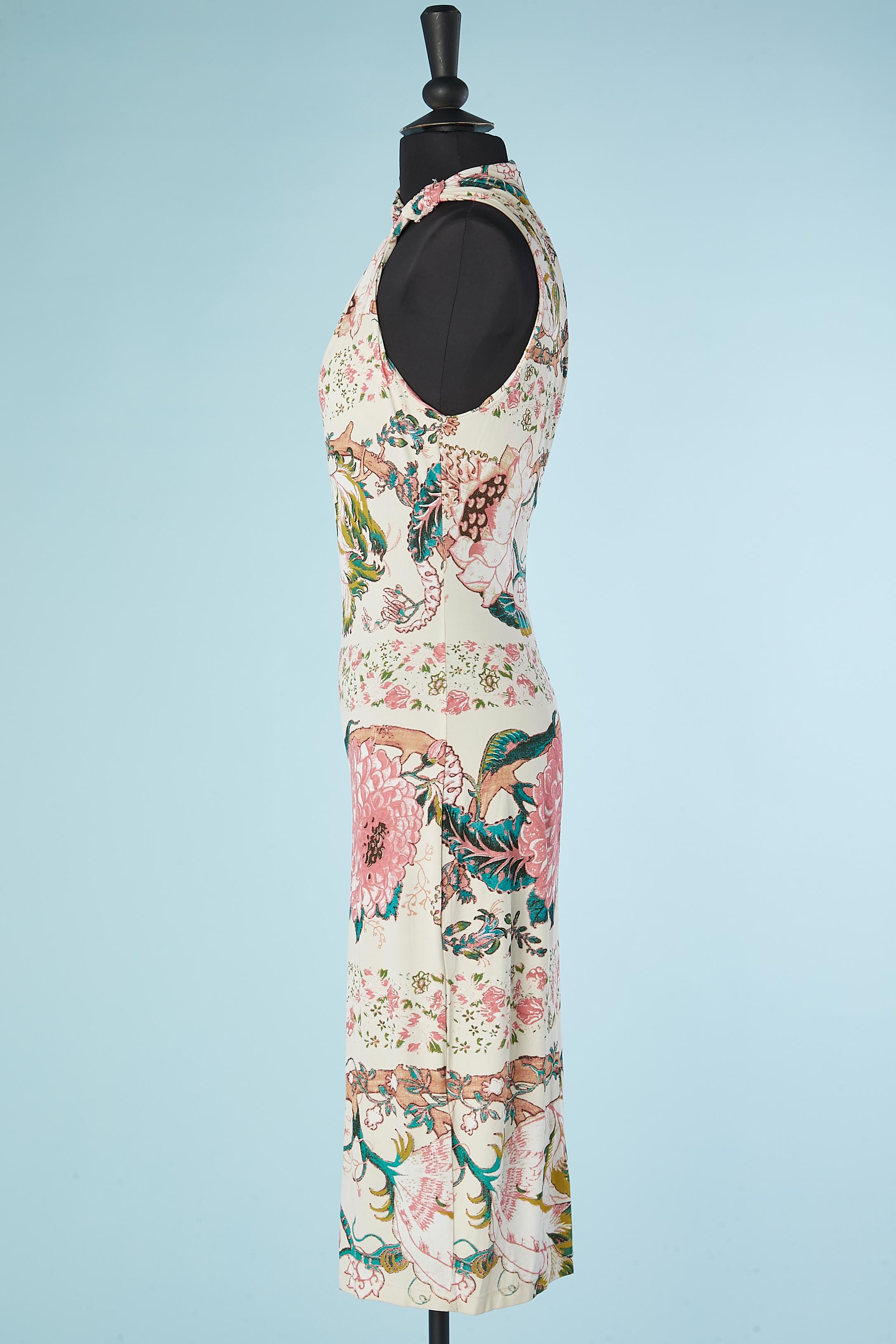 Sleeveless and drape printed jersey dress Roberto Cavalli  In Excellent Condition For Sale In Saint-Ouen-Sur-Seine, FR
