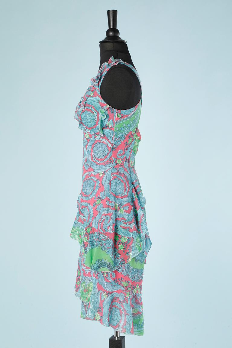 Sleeveless asymmetrical printed dress with ruffles  Versace Jeans Couture  2