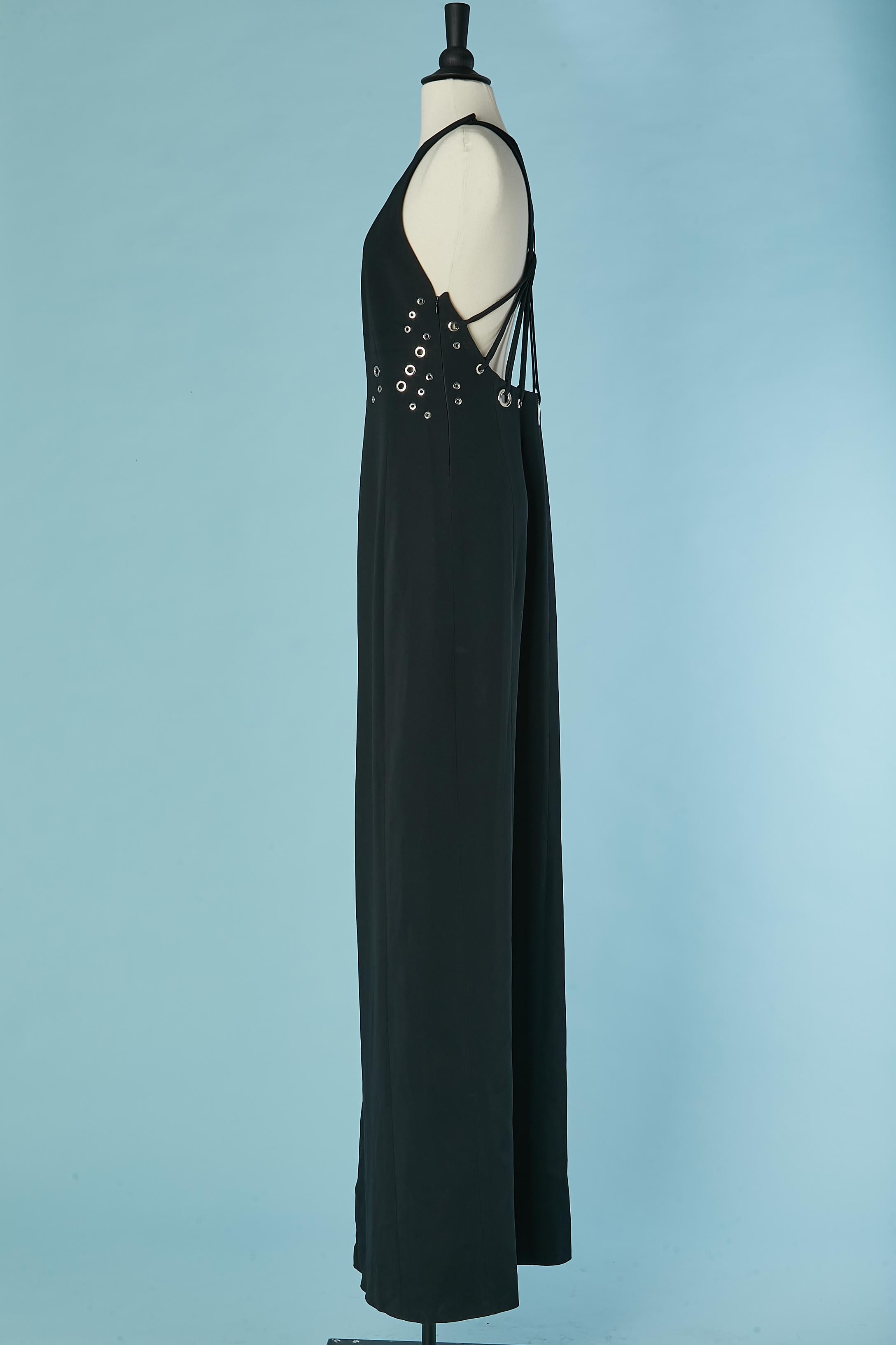 Sleeveless backless black evening dress with eyelet and split MUGLER In Excellent Condition For Sale In Saint-Ouen-Sur-Seine, FR