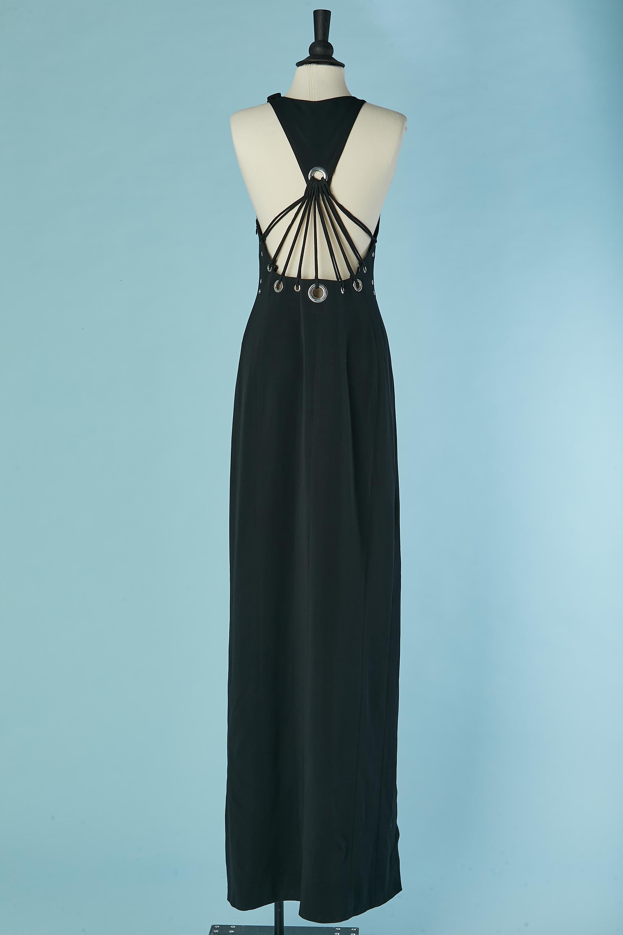 Women's Sleeveless backless black evening dress with eyelet and split MUGLER For Sale