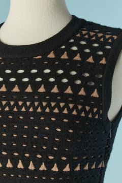 Sleeveless black and sheer boiled knit jacquard dress ALAIA