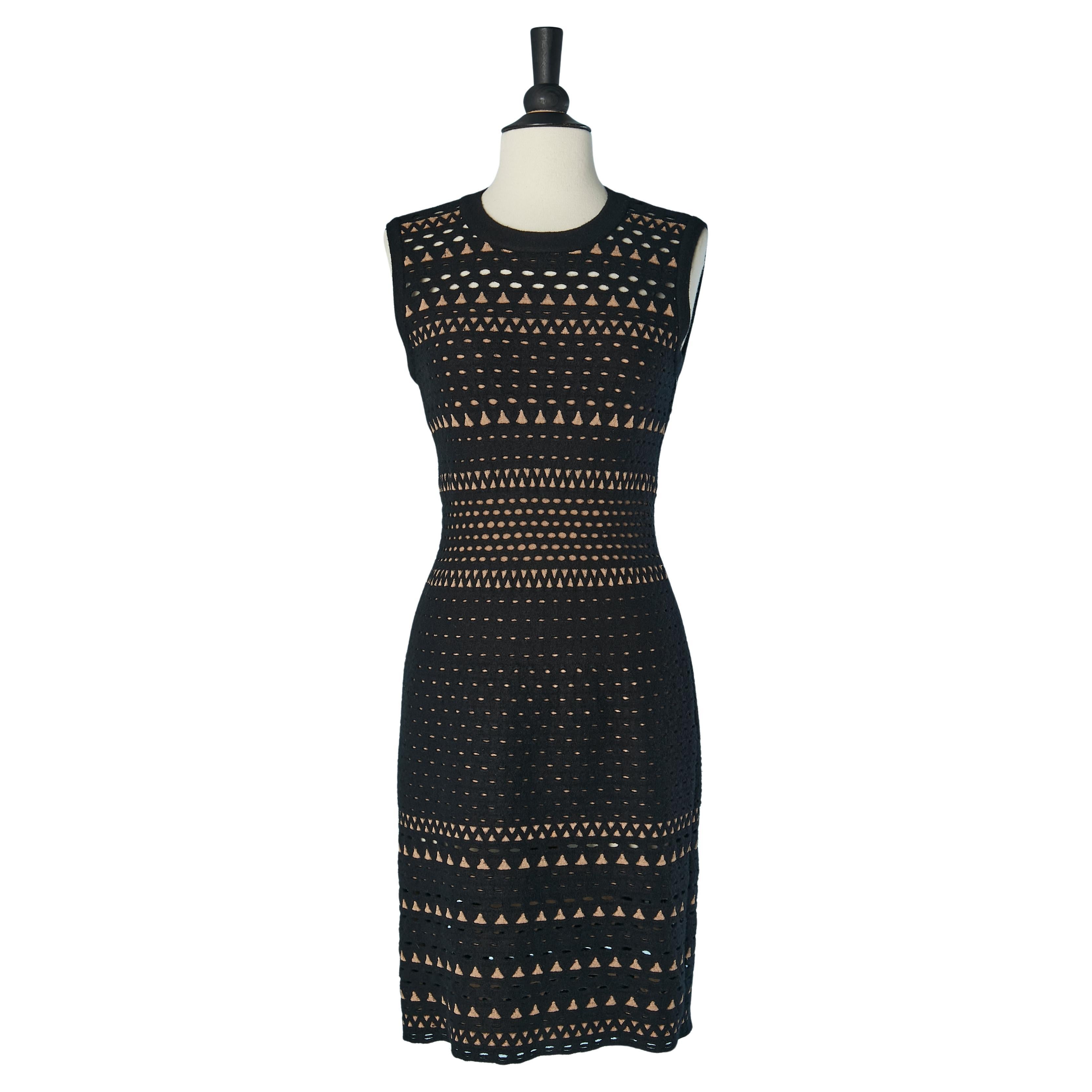 Abito senza maniche in maglia jacquard nera e velata ALAIA in vendita