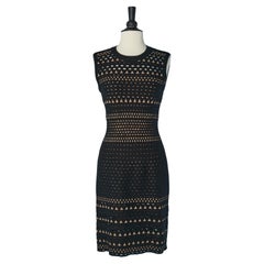 Sleeveless black and sheer boiled knit jacquard dress ALAIA