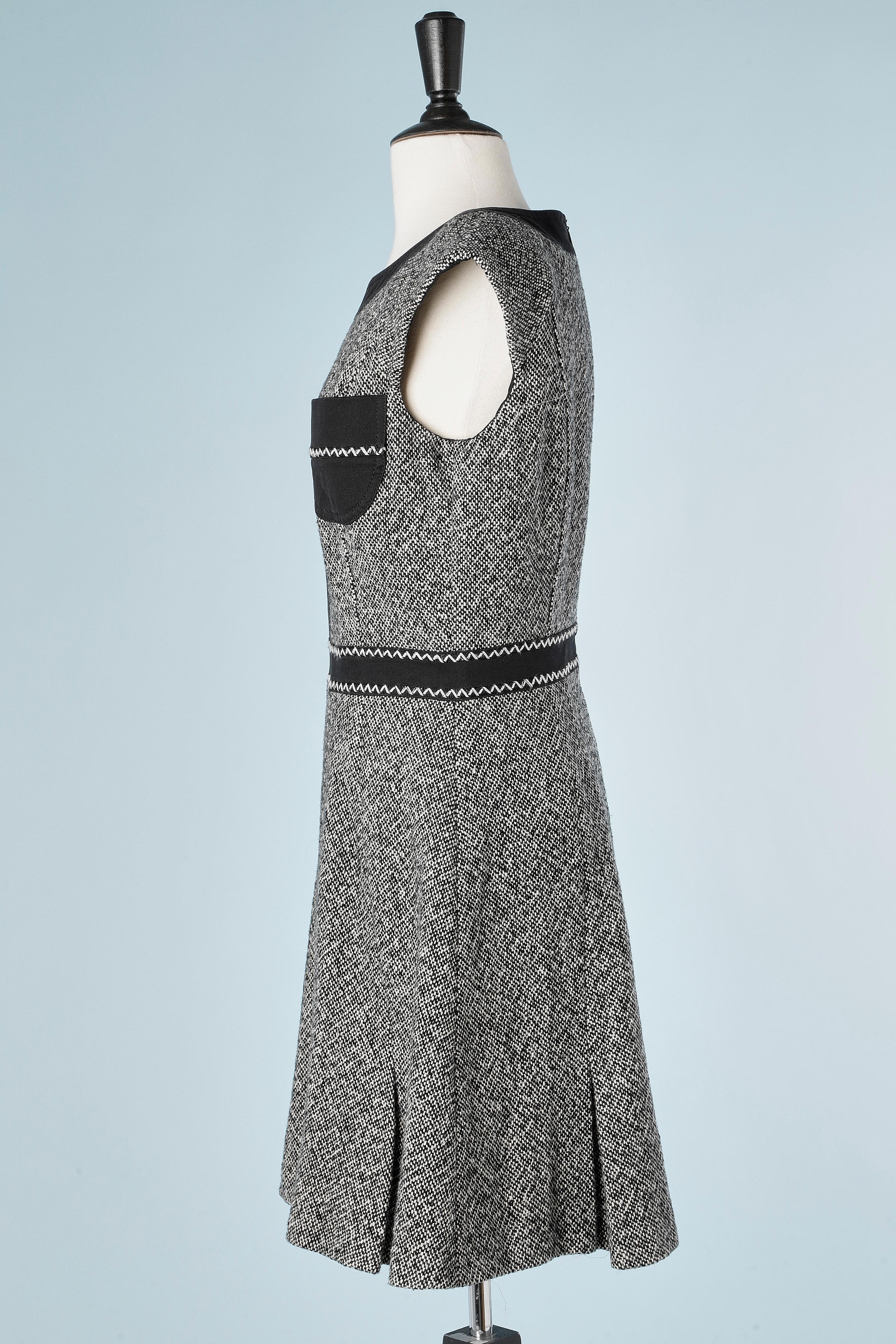 Gray Sleeveless black and white tweed dress with black cotton pockets Versace Jeans  For Sale