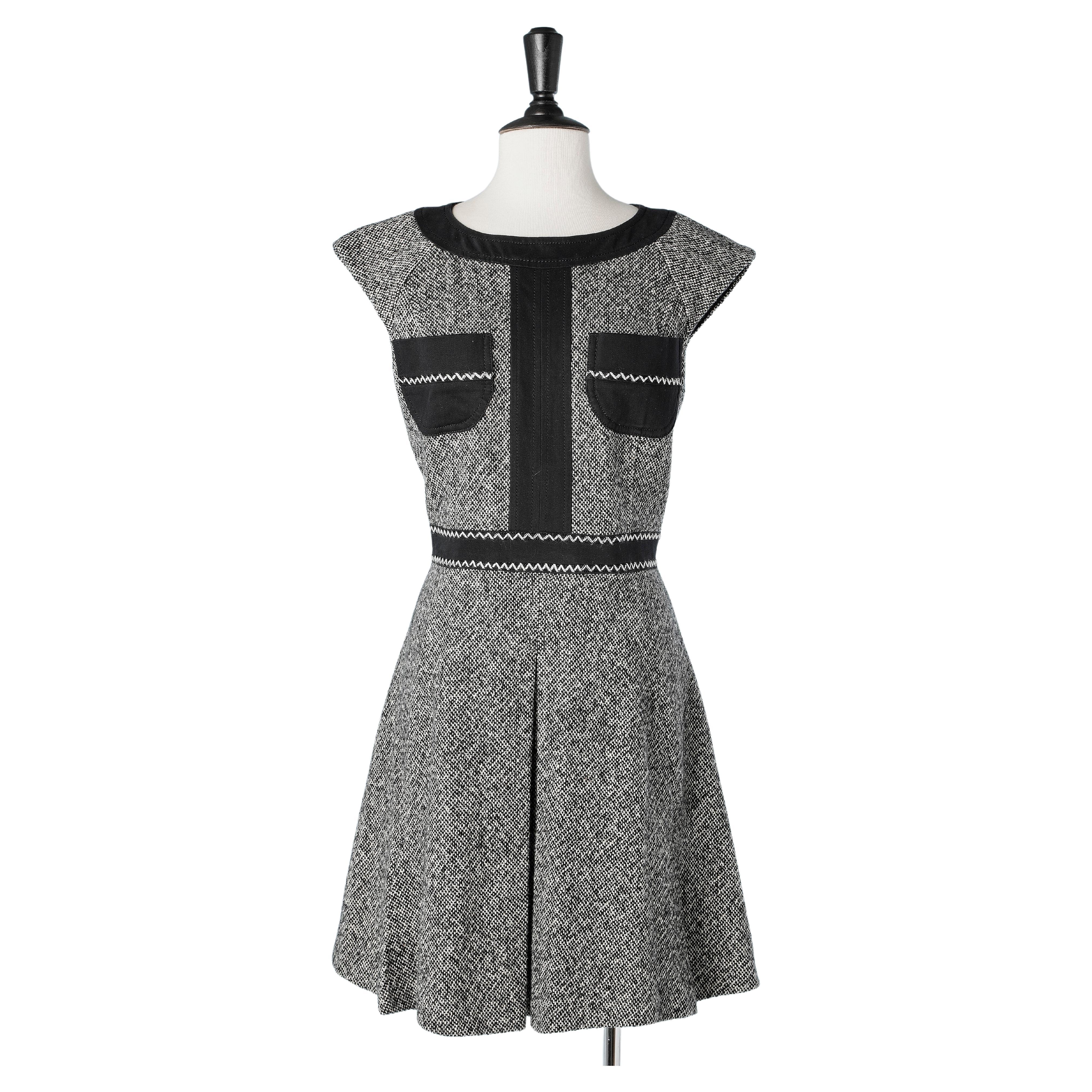 Sleeveless black and white tweed dress with black cotton pockets Versace Jeans 