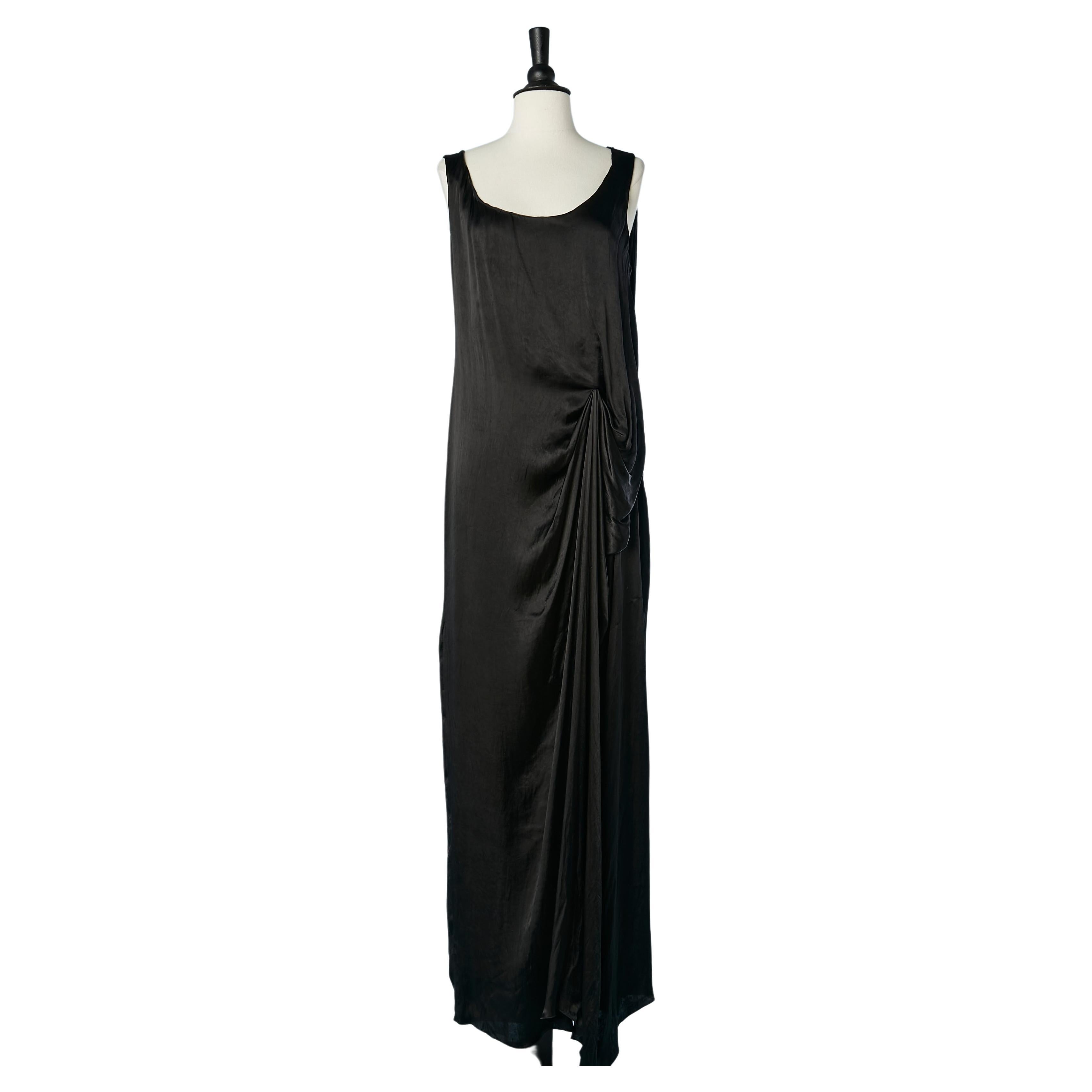 Sleeveless black evening dress drape on the side Lanvin par Alber Elbaz NEW 