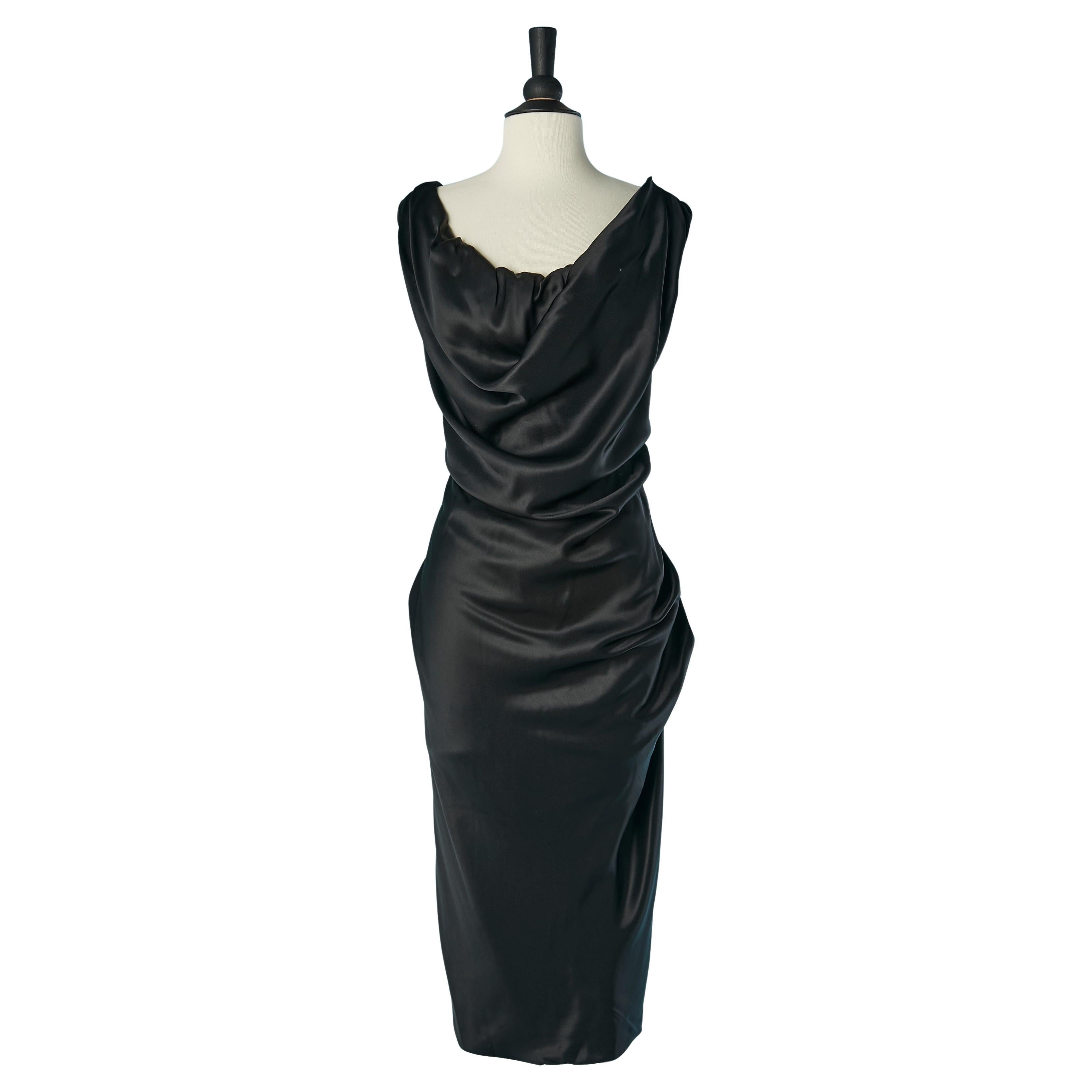 Ärmelloses schwarzes Satin drapiertes Cocktailkleid Vivienne Westwood Neu mit Etikett