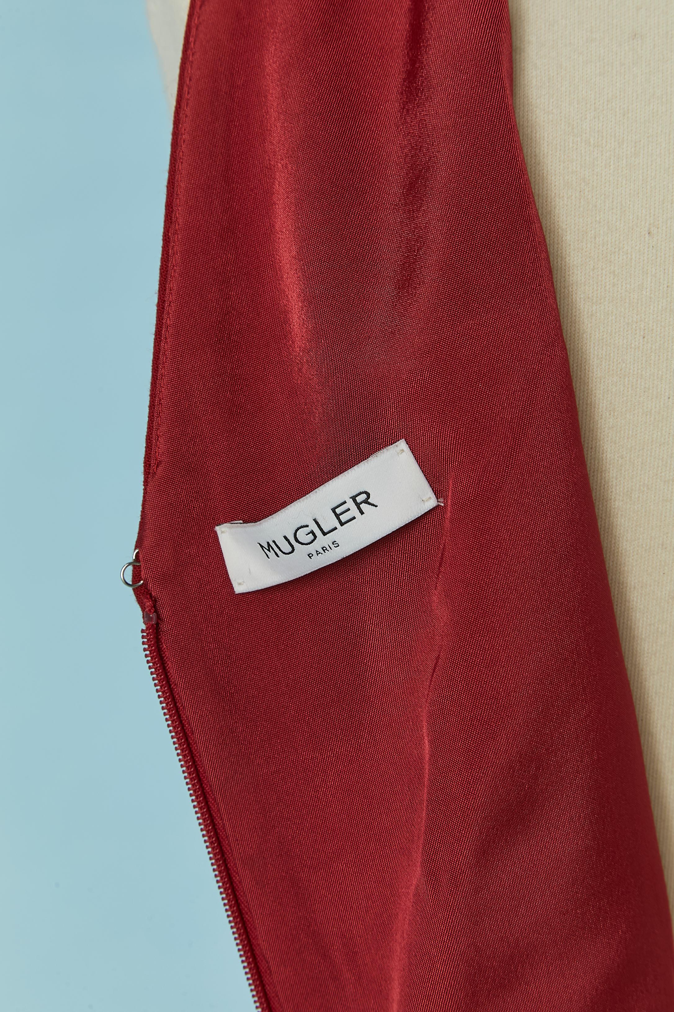 Sleeveless burgundy dress with metal piercing embellishment MUGLER For Sale 1