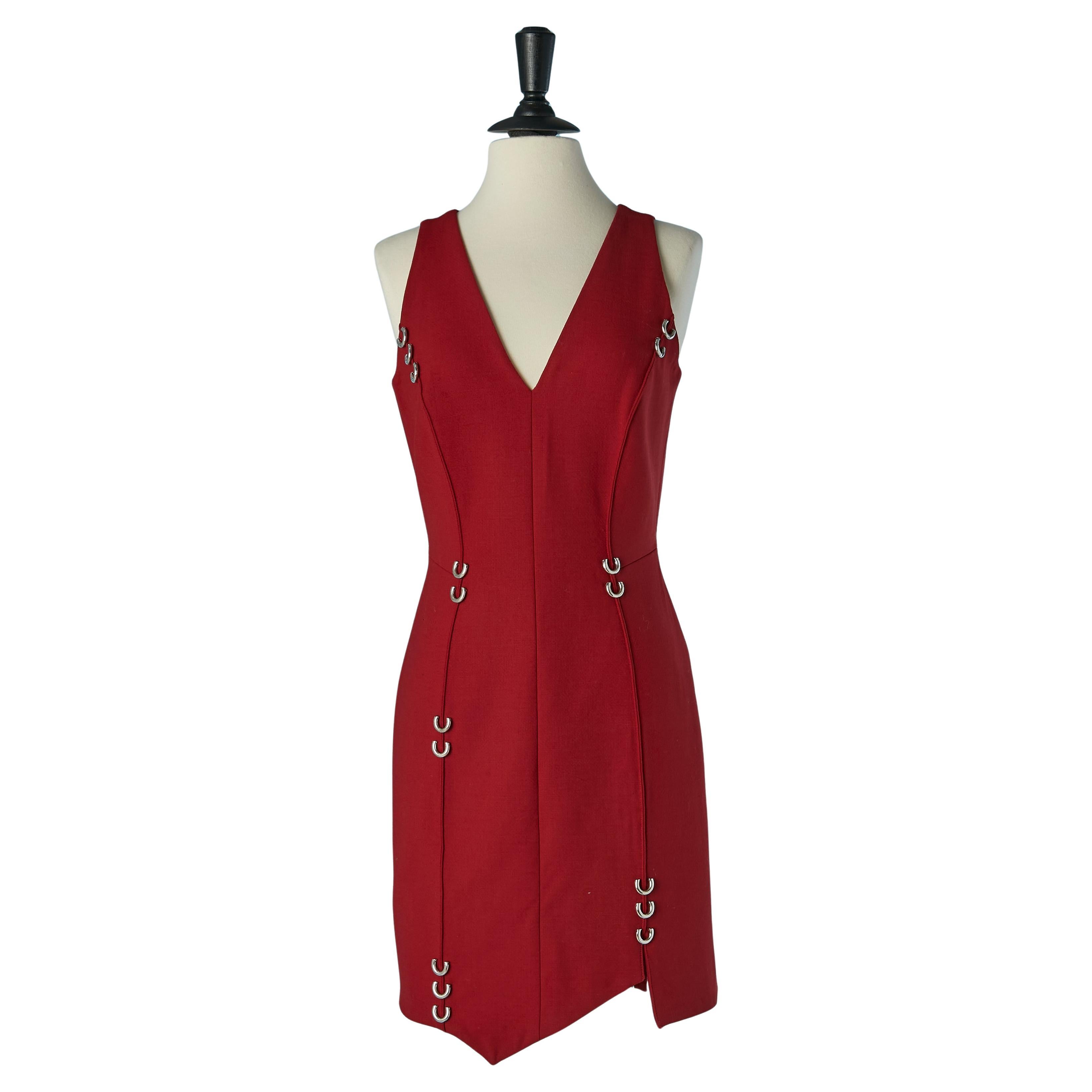 Sleeveless burgundy dress with metal piercing embellishment MUGLER For Sale