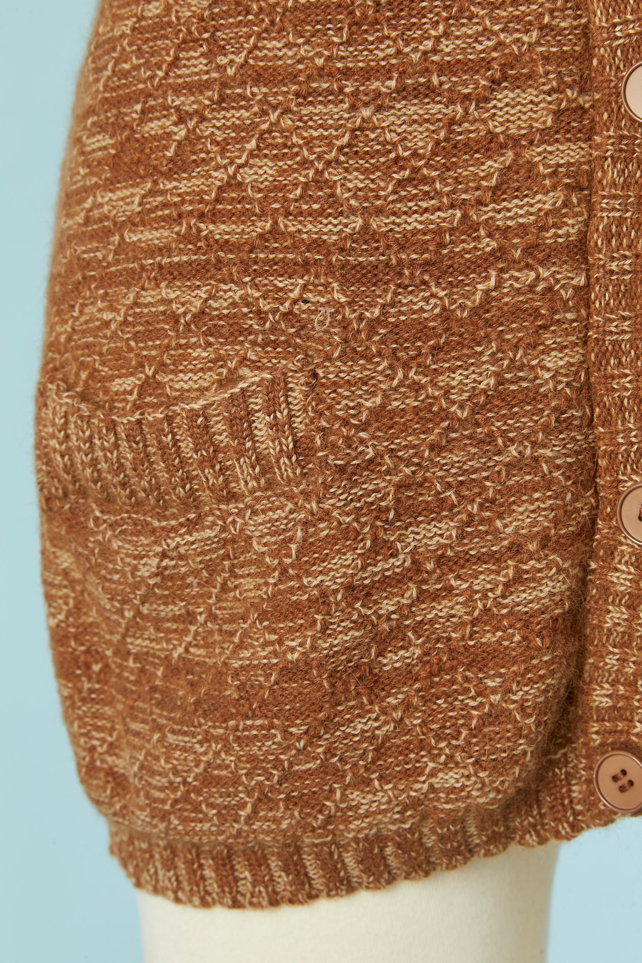 Brown Sleeveless cardigan with fur around the head sleeve Saint Laurent Rive Gauche For Sale