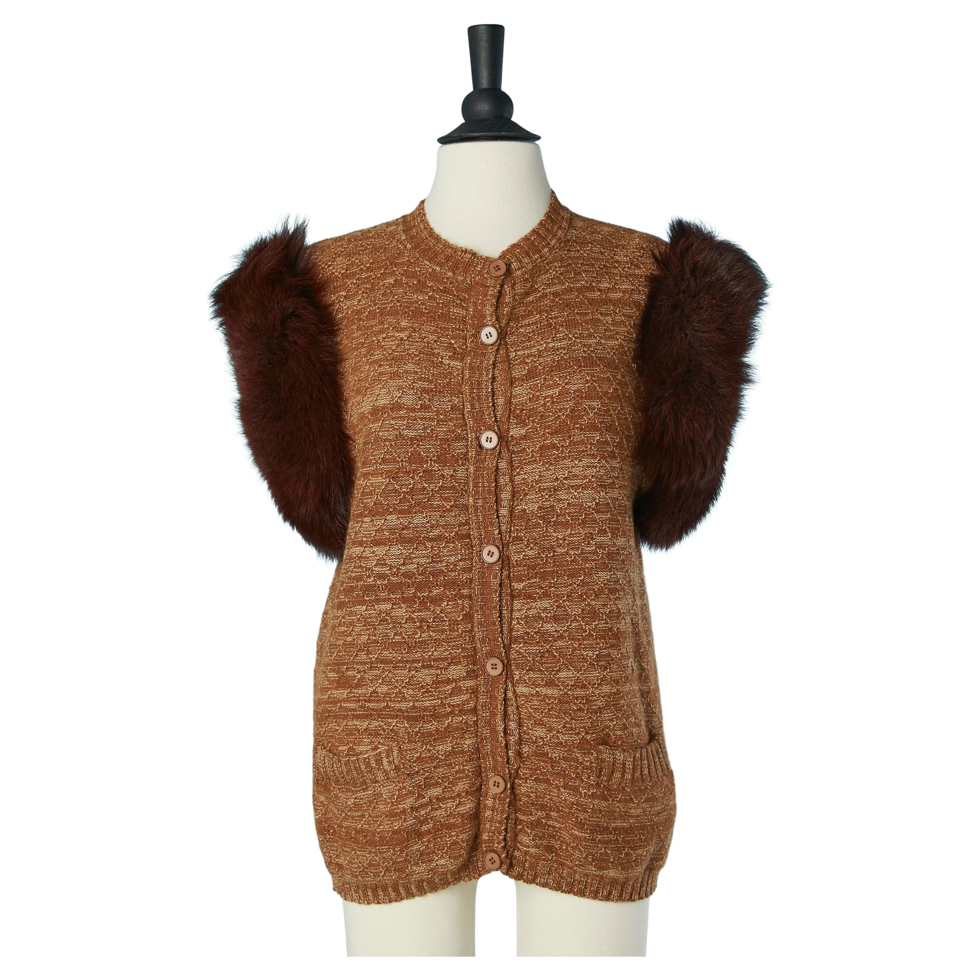 Sleeveless cardigan with fur around the head sleeve Saint Laurent Rive Gauche For Sale
