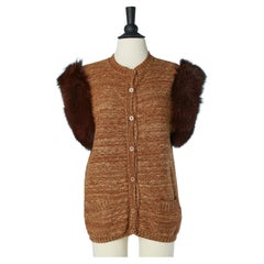 Cardigan sans manches avec fourrure autour de la tête manche Saint Laurent Rive Gauche