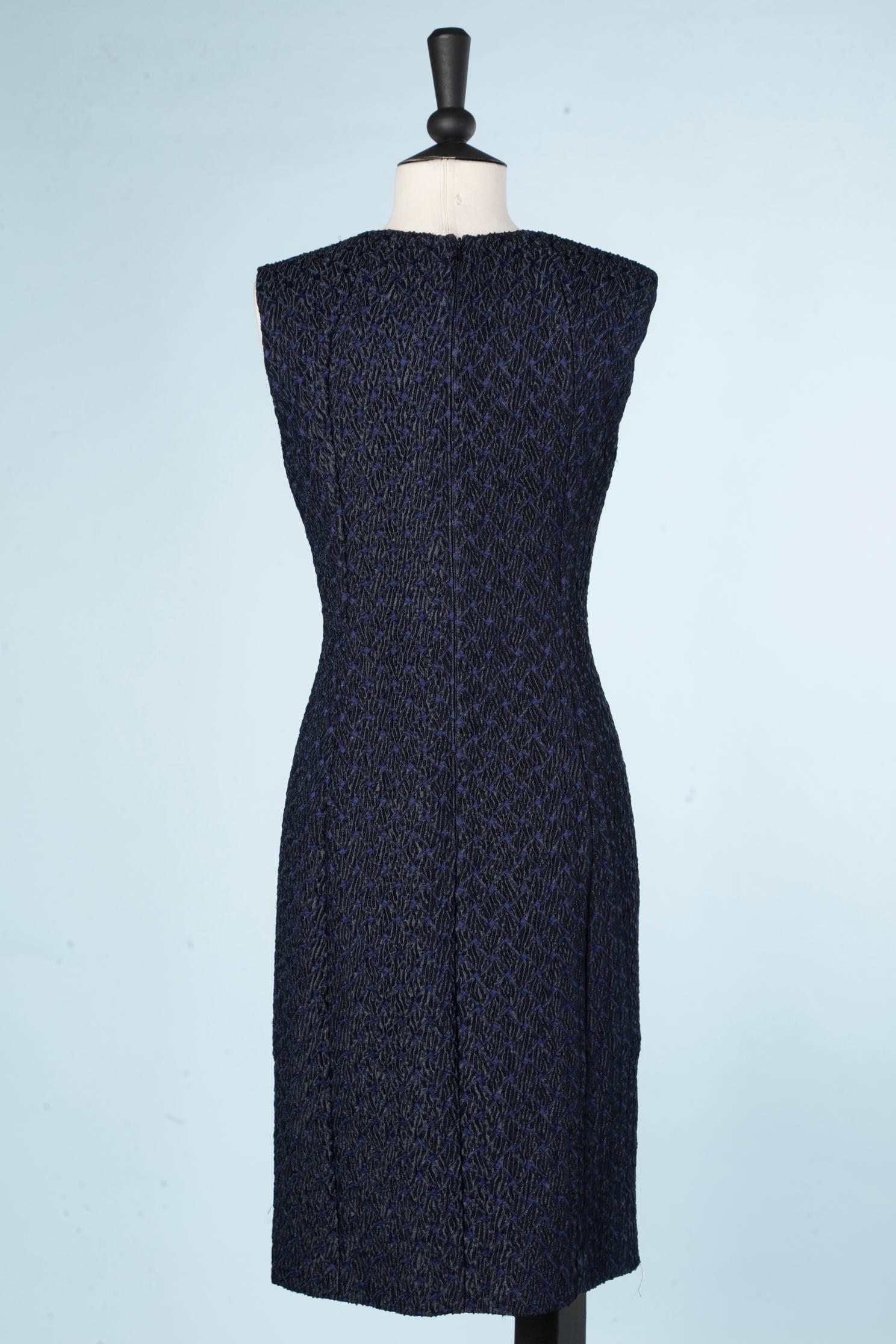 Women's Sleeveless cocktail dress in navy and black jacquard with embroidery Nina Ricci  For Sale