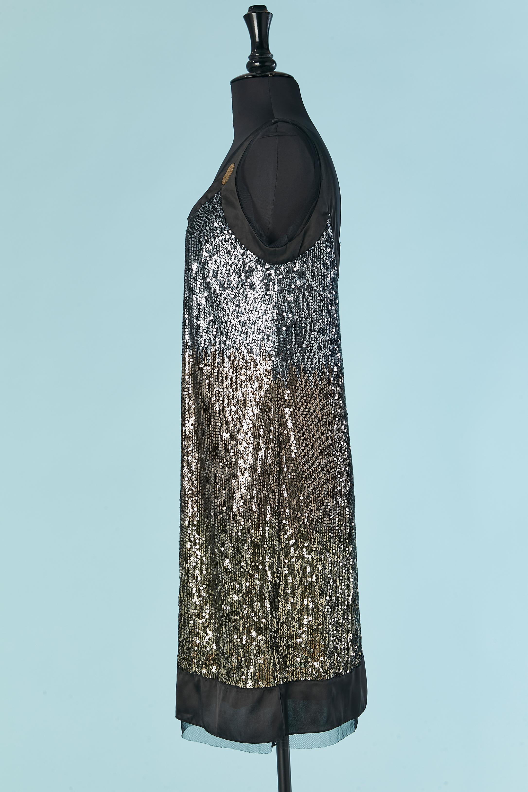 Sleeveless cocktail dress in sequin dégradé from silver to gold GALLIANO For Sale 1