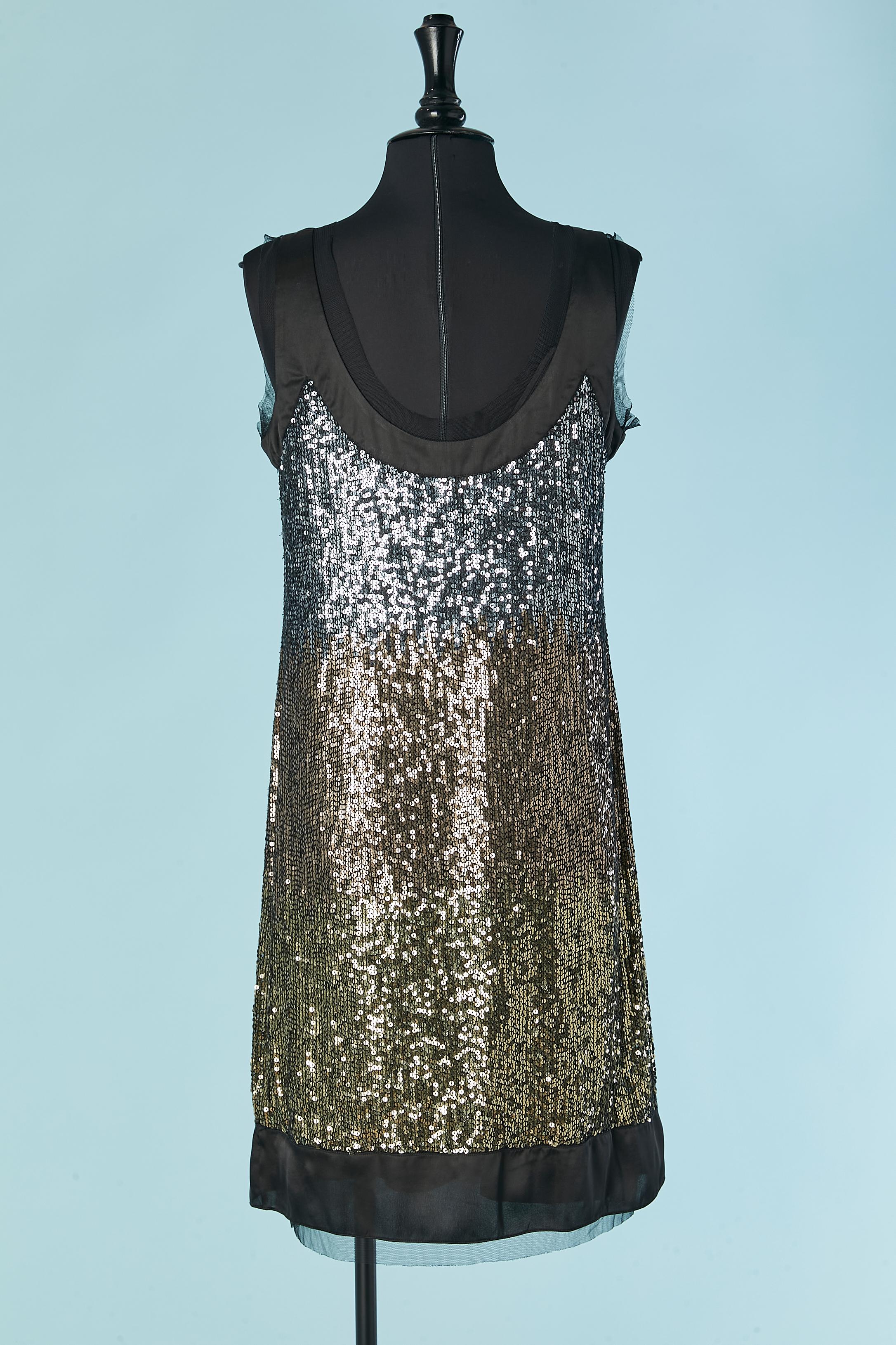 Sleeveless cocktail dress in sequin dégradé from silver to gold GALLIANO For Sale 2