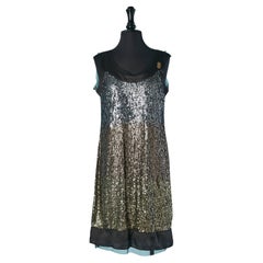 Sleeveless cocktail dress in sequin dégradé from silver to gold GALLIANO