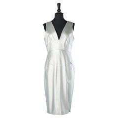 Sleeveless cocktail dress in silver leather with cutwork CHANEL 