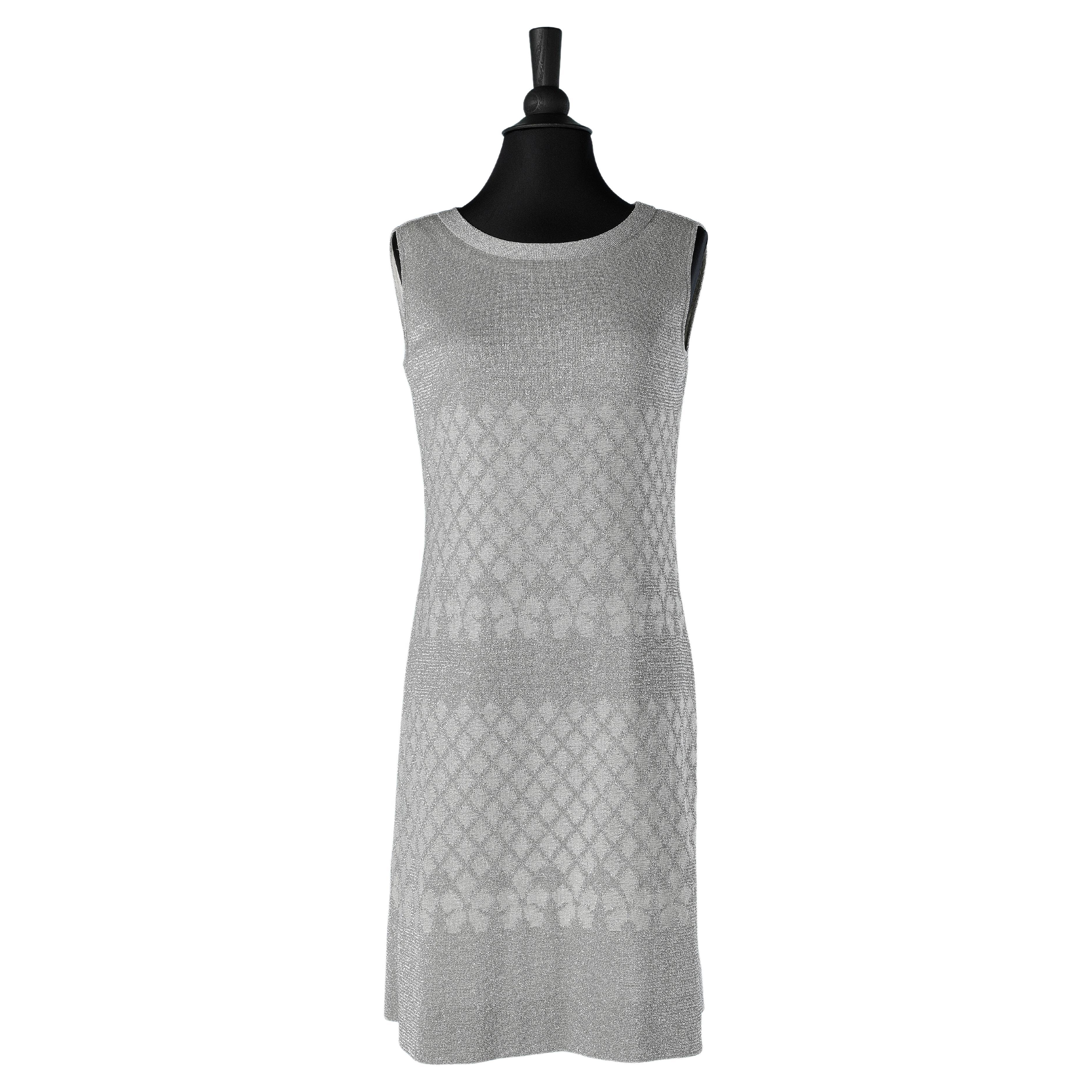 Sleeveless cocktail dress in silver lurex knit Pierre Balmain Les Tricots  For Sale