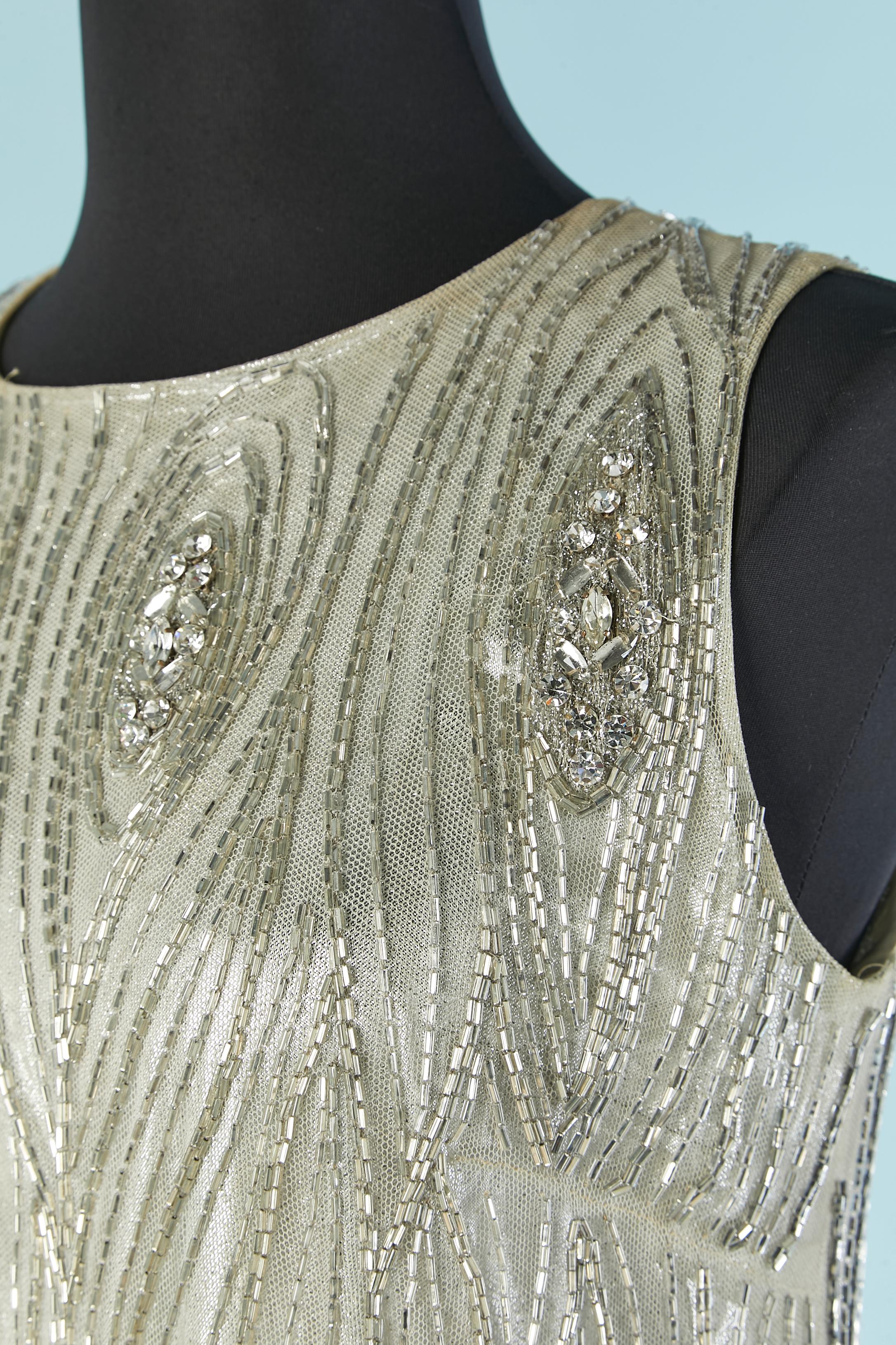 Gray Sleeveless cocktail dress with beadwork and rhinestone embellishment Circa 1960 For Sale