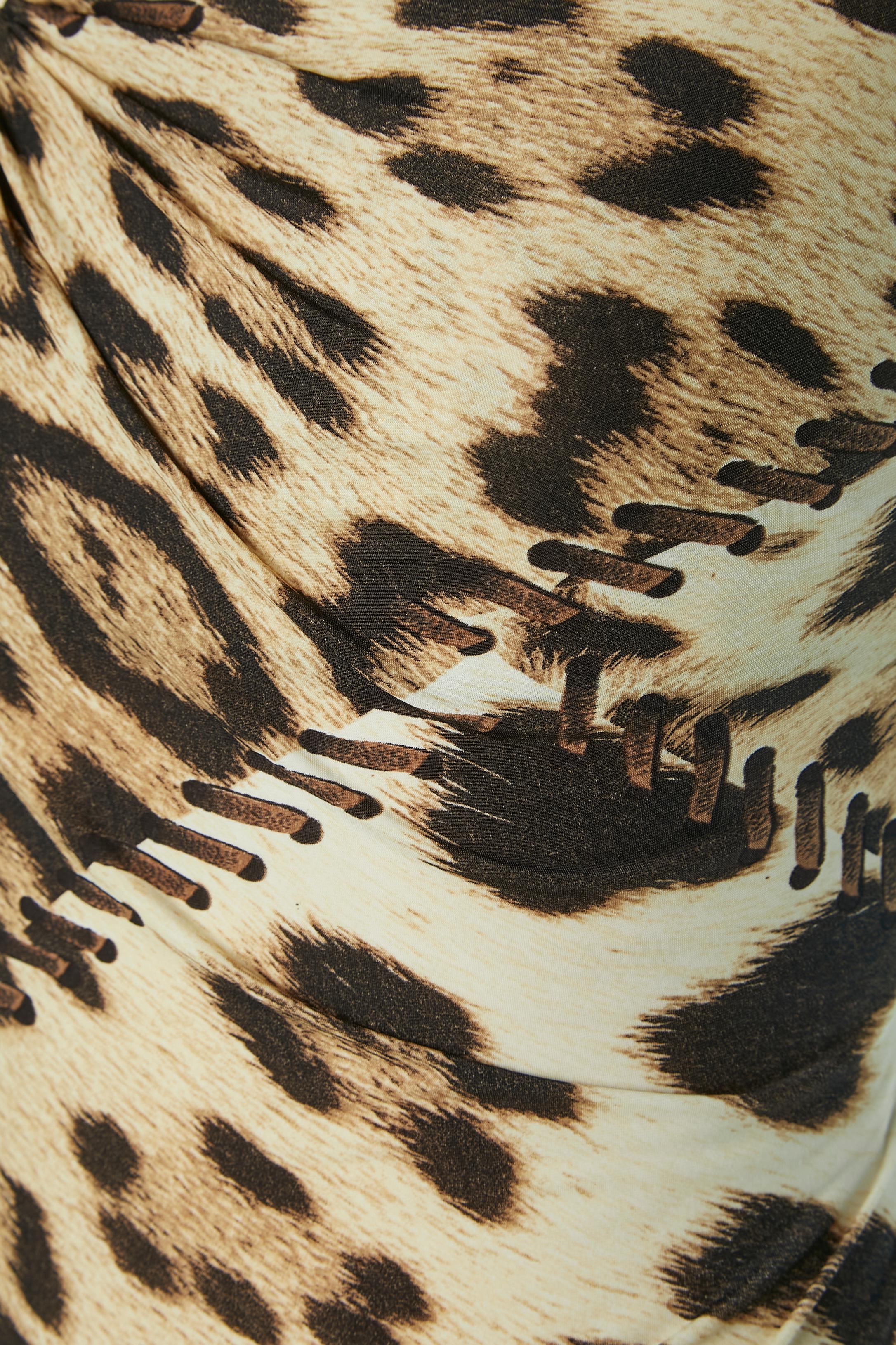 Ärmelloses Cocktailkleid mit Leoparden- und Spitzendruck Roberto Cavalli  im Zustand „Hervorragend“ im Angebot in Saint-Ouen-Sur-Seine, FR