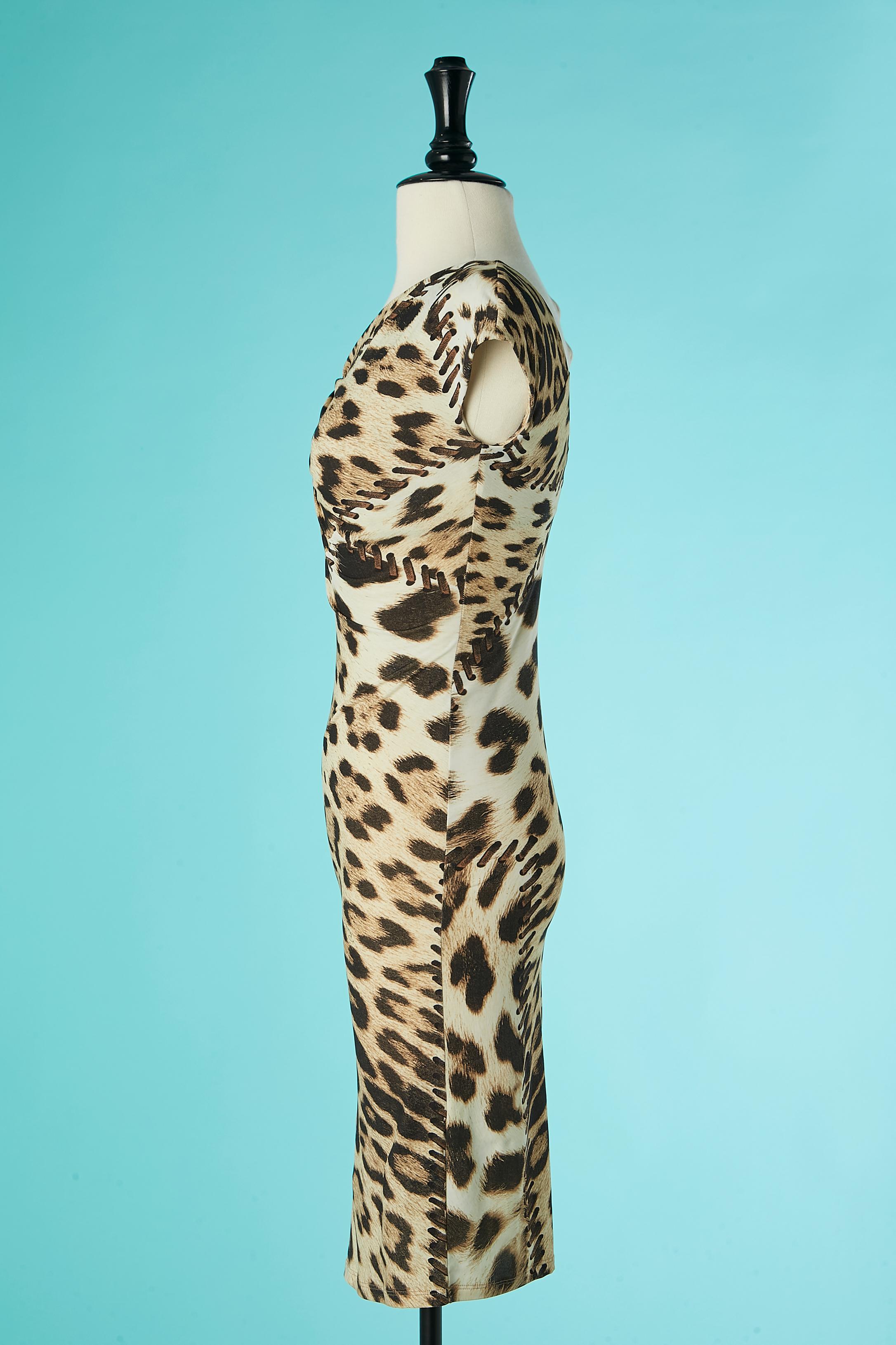 Robe de cocktail sans manches avec imprimé léopard et dentelle Roberto Cavalli  en vente 1