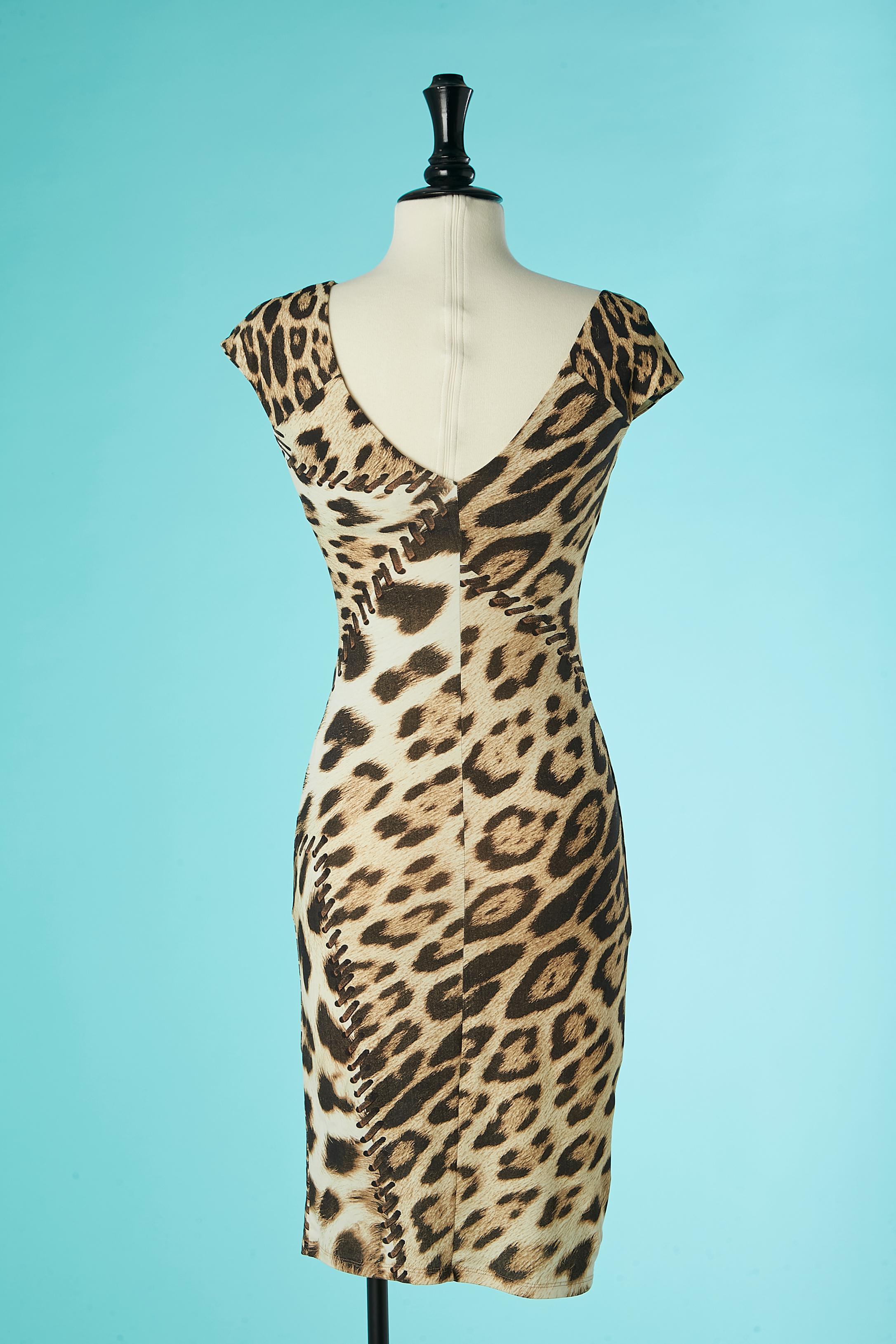 Sleeveless cocktail dress with leopard and lace print Roberto Cavalli  For Sale 3
