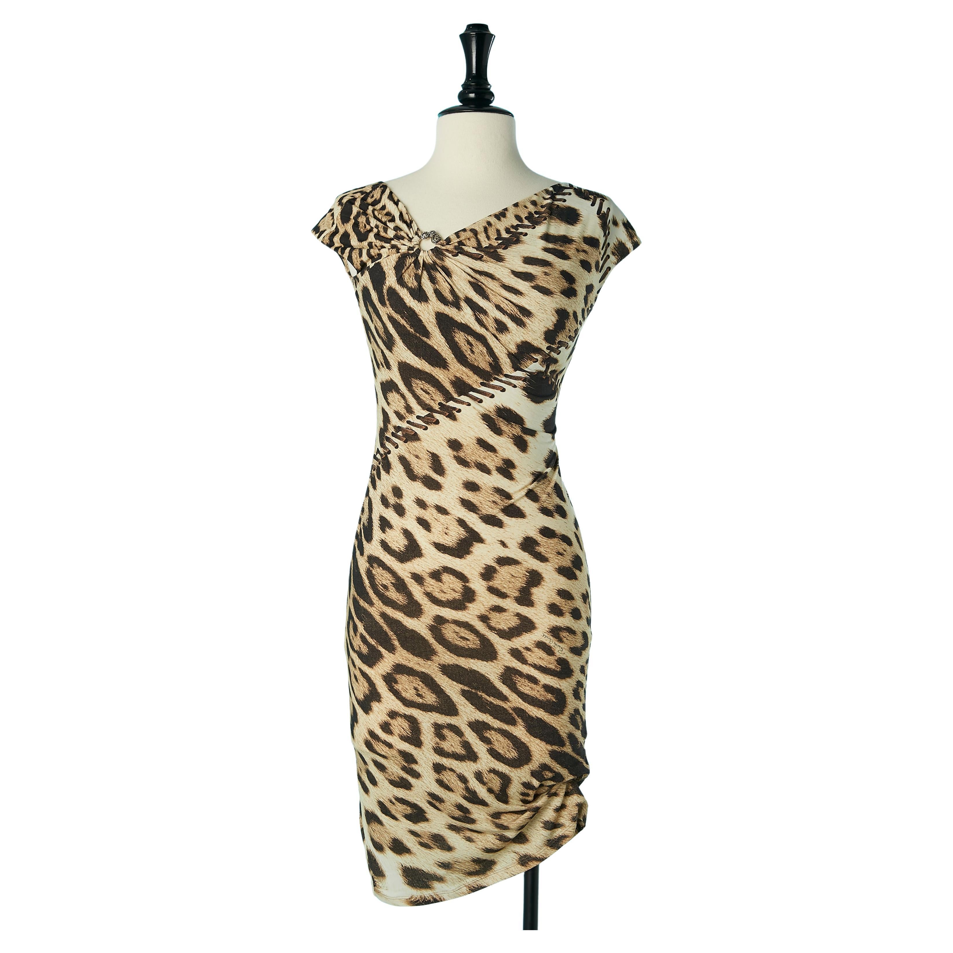 Sleeveless cocktail dress with leopard and lace print Roberto Cavalli  For Sale