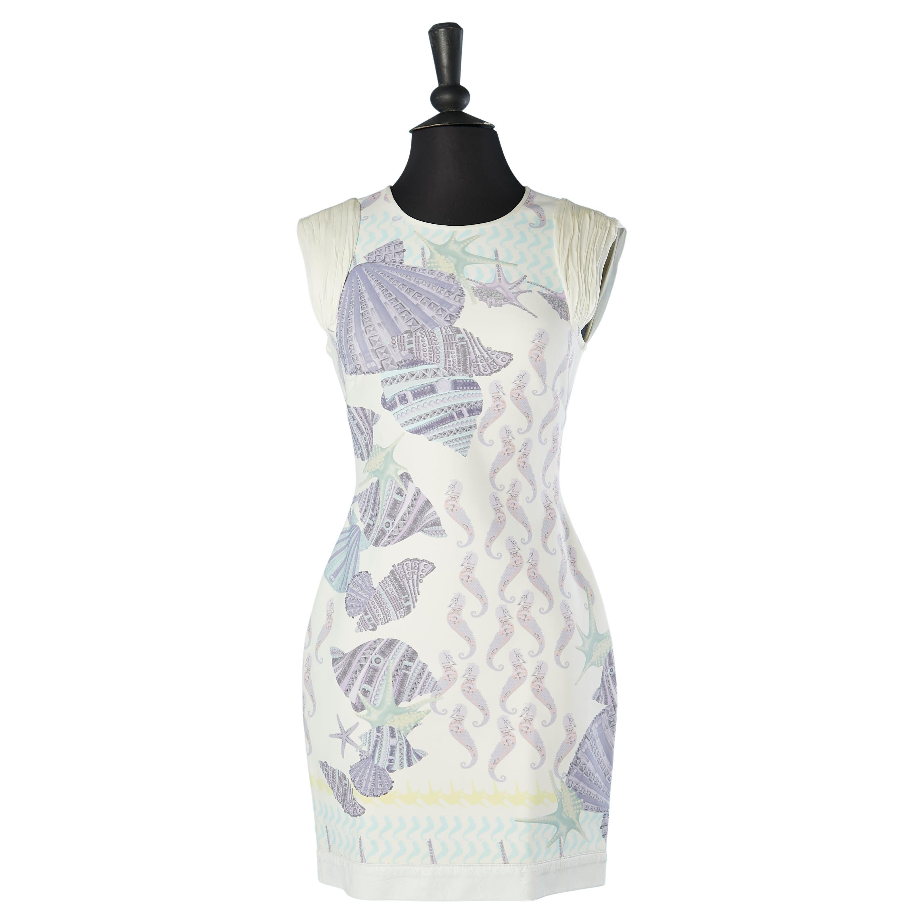 Sleeveless cocktail dress with shells and sea-horses printed Versace 