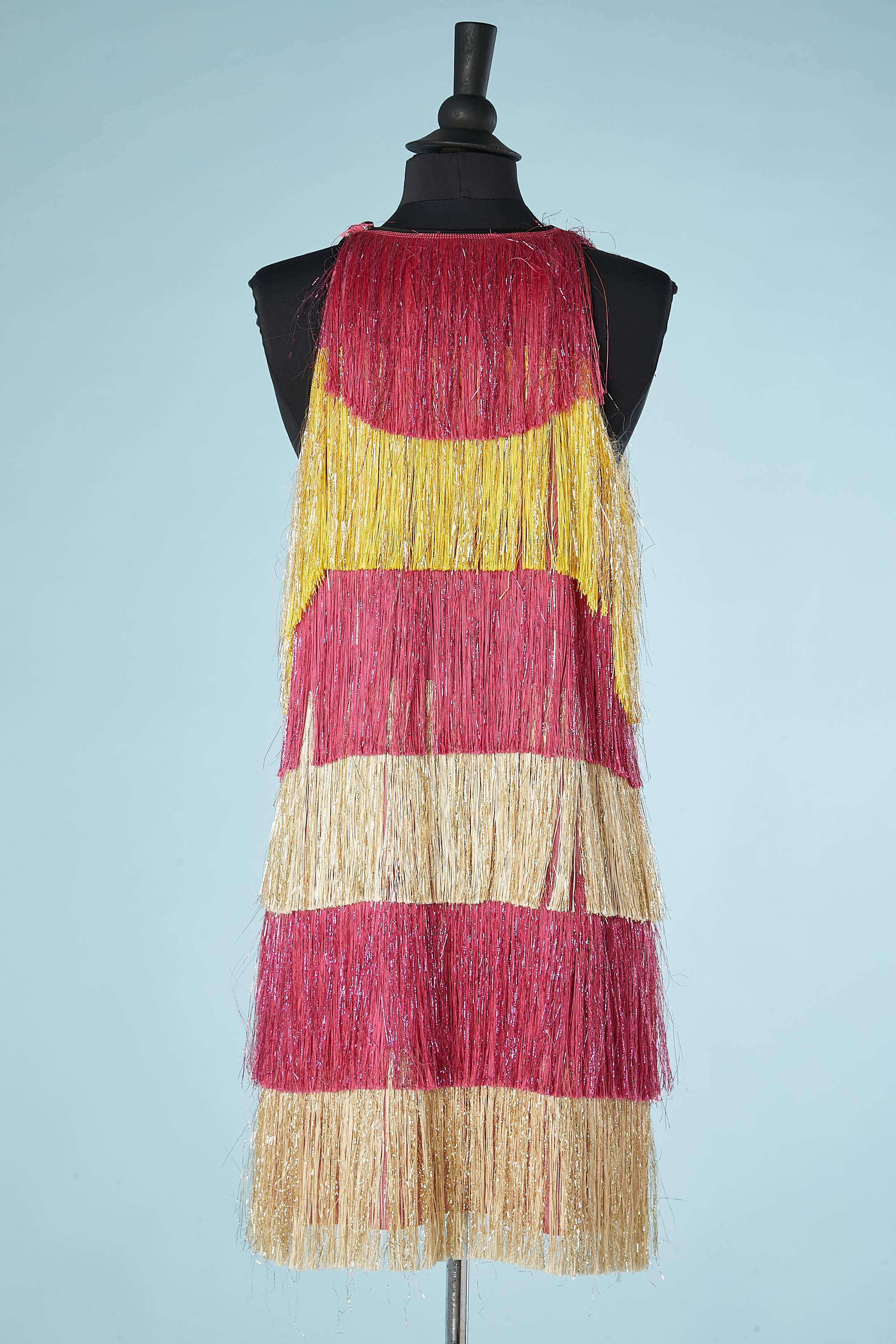 Sleeveless cocktail dress with shiny and colorfull fringes Simona Corsellini  For Sale 1
