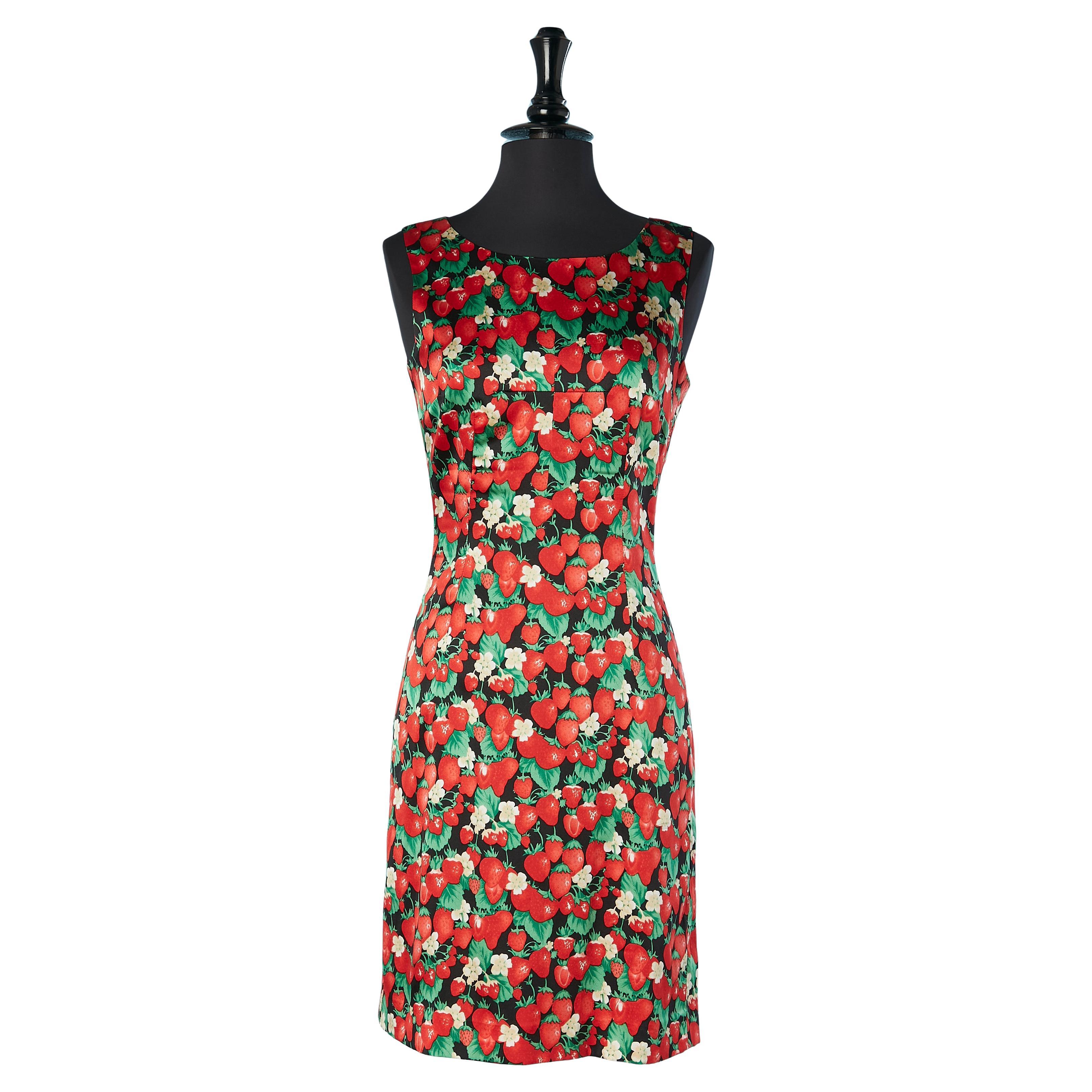 Sleeveless cocktail dress with strawberry print Dolce & Gabbana For Sale