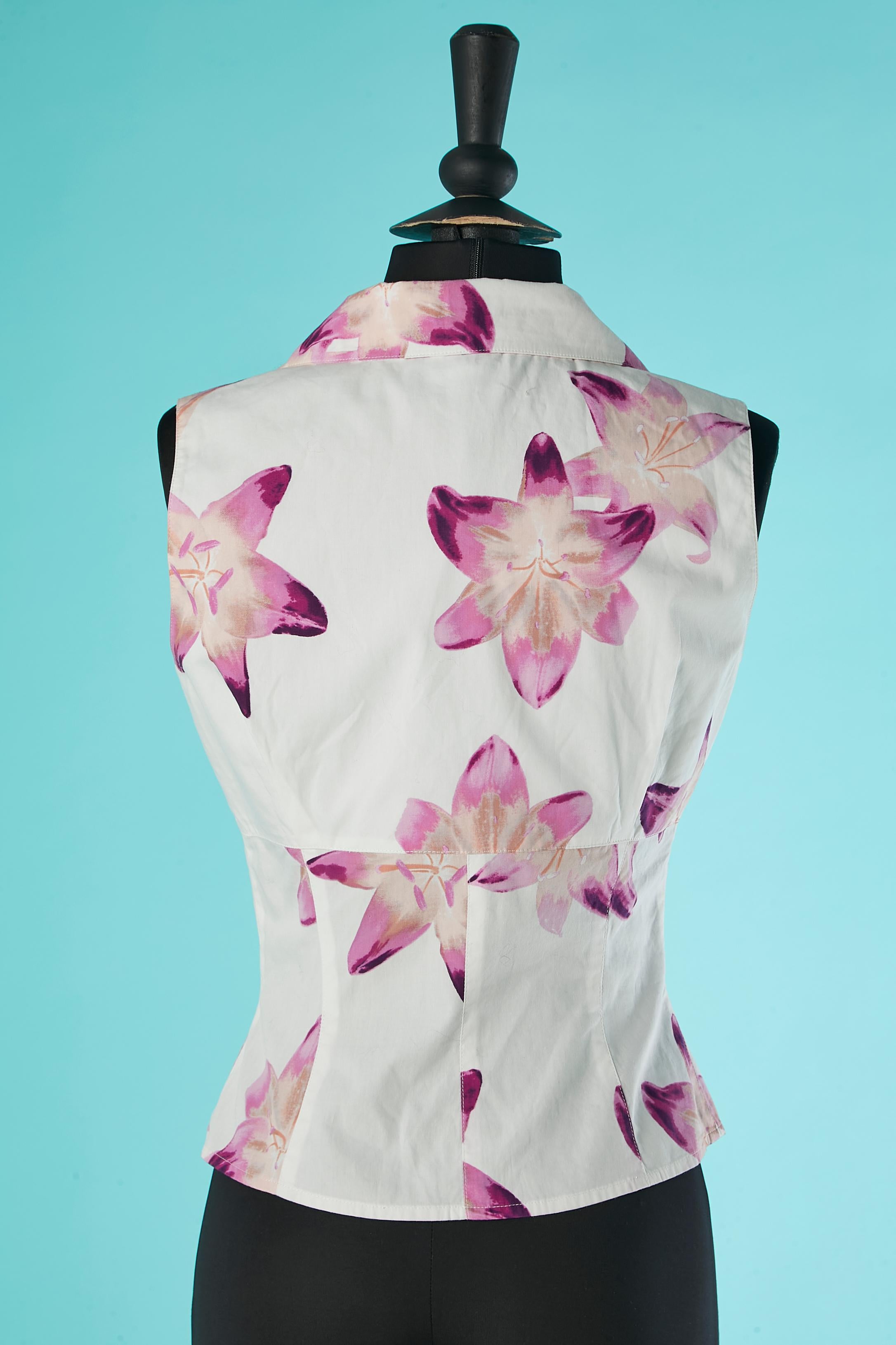 Women's Sleeveless cotton shirt with flower print Thierry Mugler Couture  For Sale