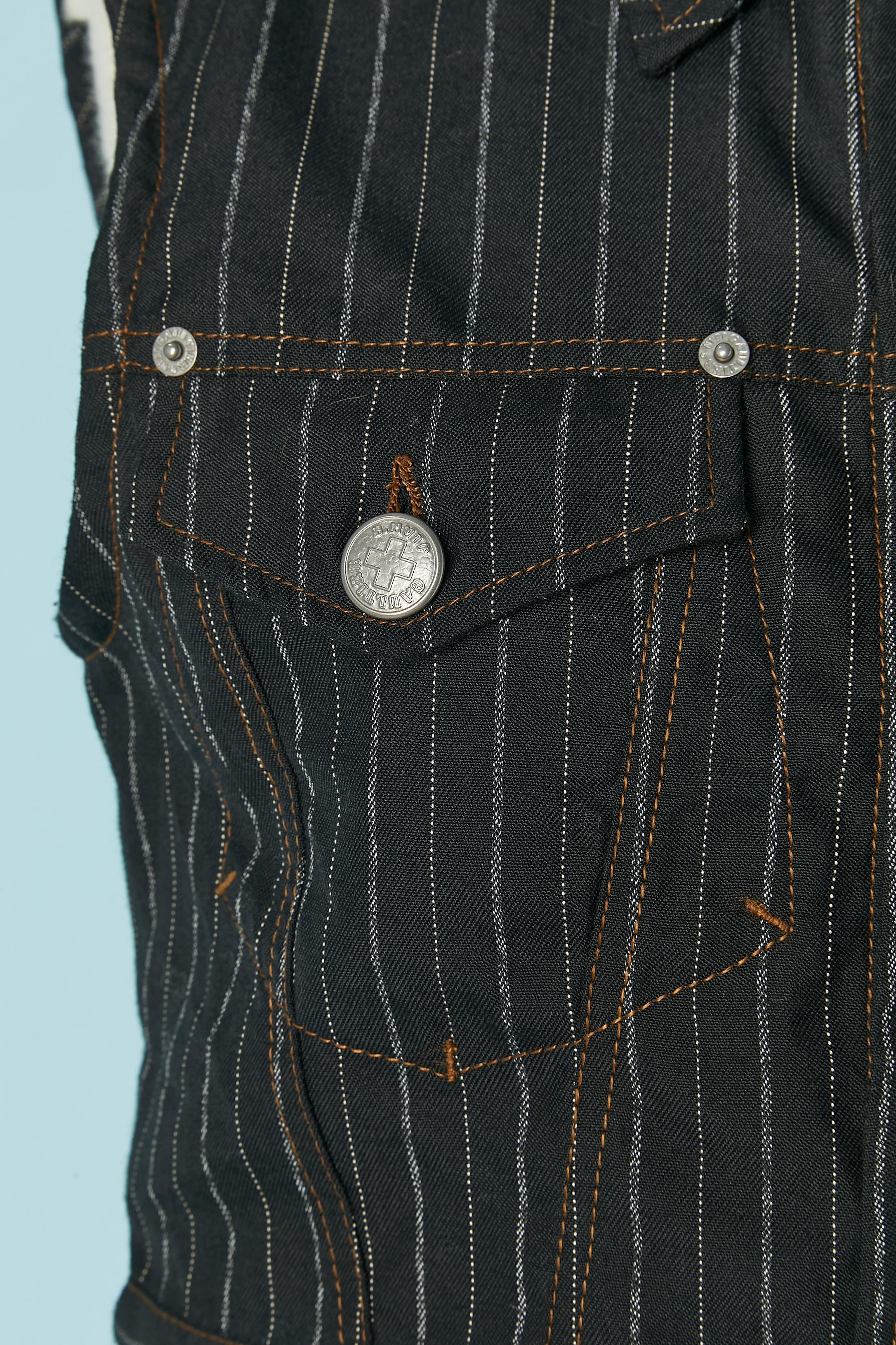 Nero Giacca cropped senza maniche con riga a spillo JEAN-PAUL GAULTIER JEAN'S in vendita