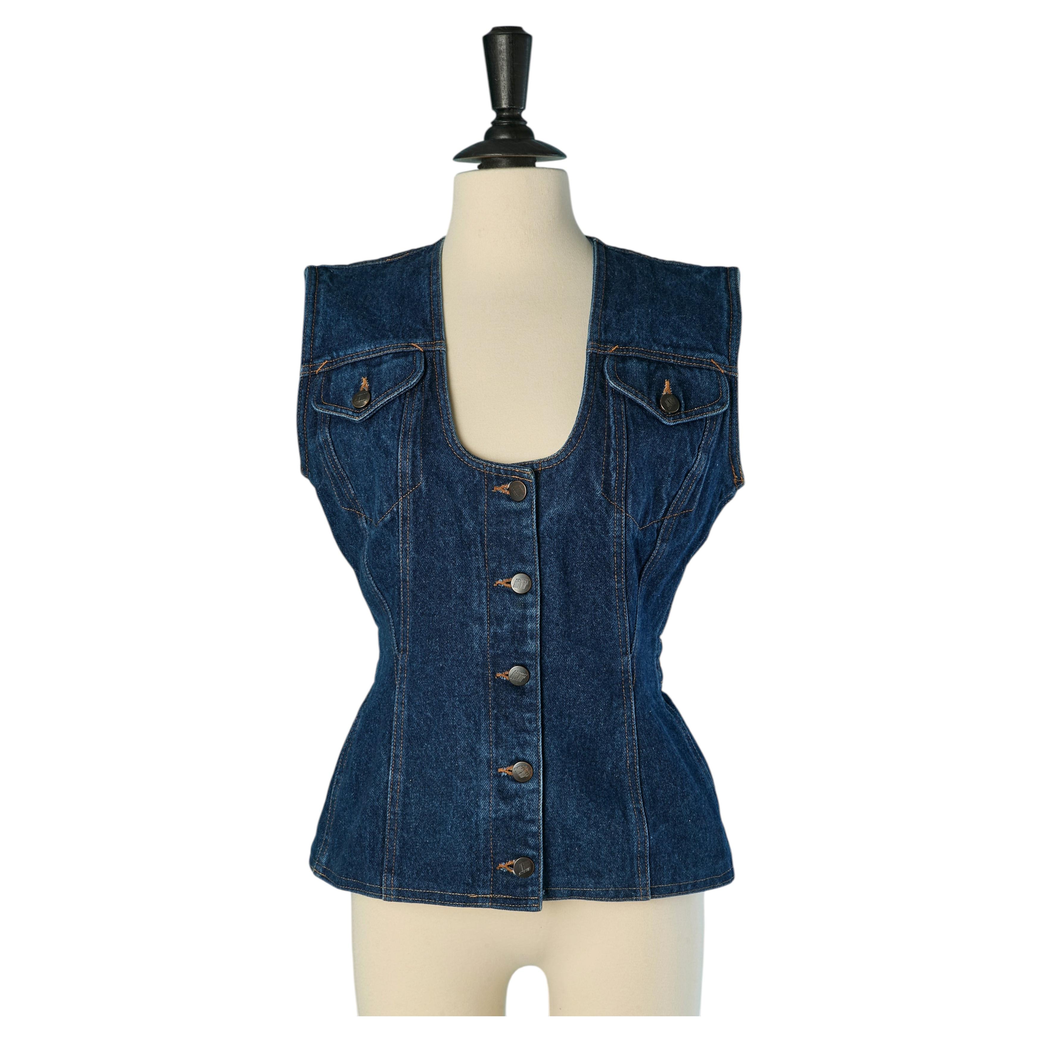 Vintage JEAN PAUL GAULTIER Open Sided Denim Vest For Sale at