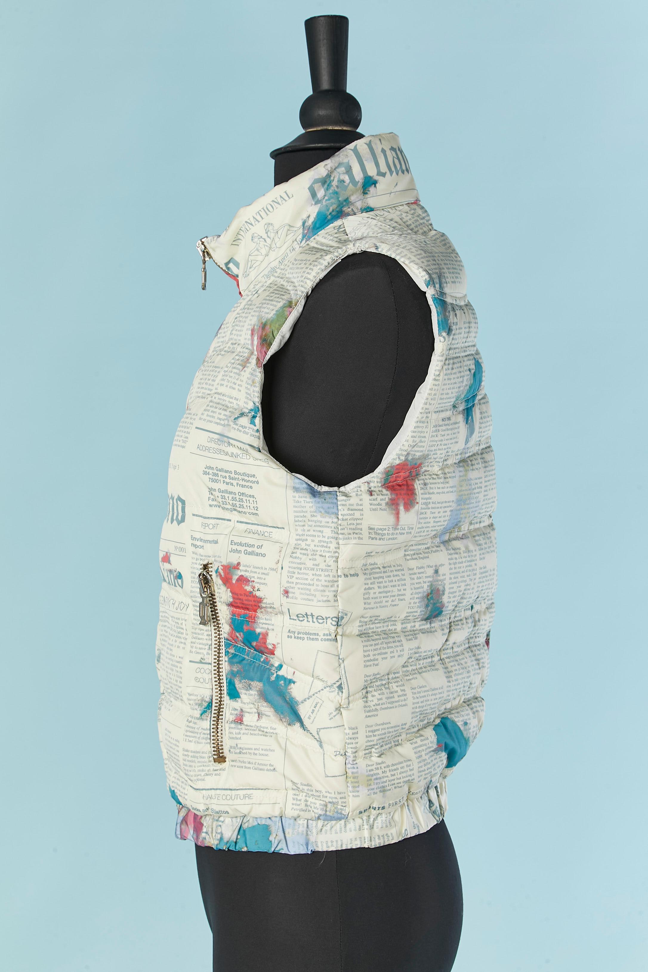 Women's or Men's Sleeveless down jacket with Gazette print on GALLIANO For Sale
