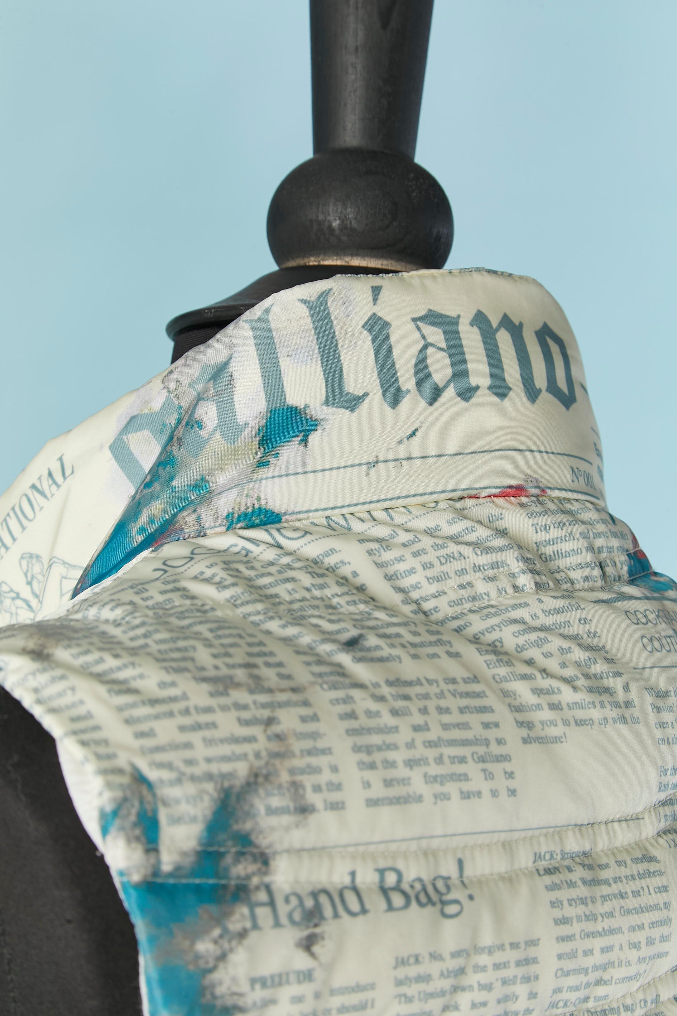 Sleeveless down jacket with Gazette print on GALLIANO For Sale 1