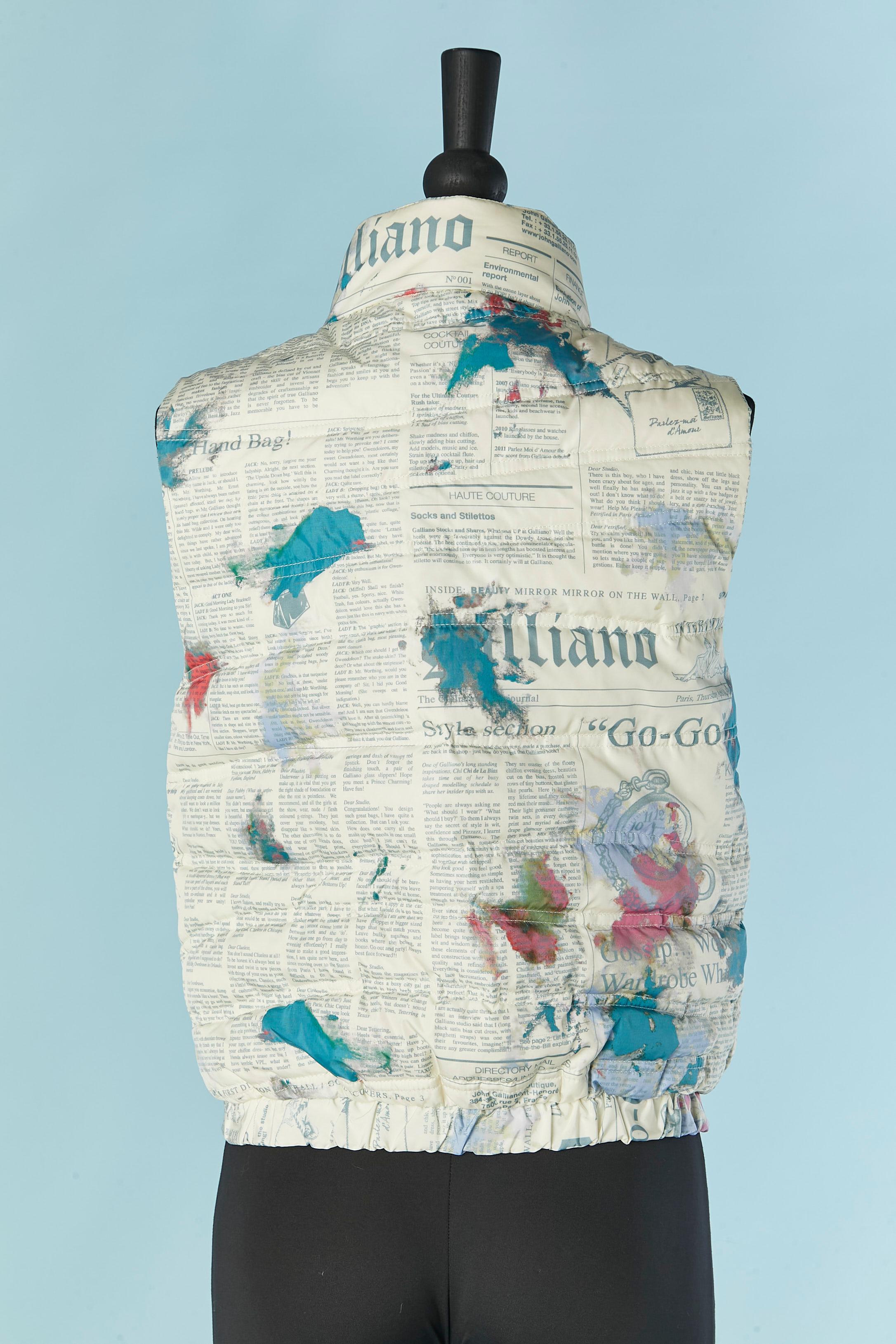 Sleeveless down jacket with Gazette print on GALLIANO For Sale 2