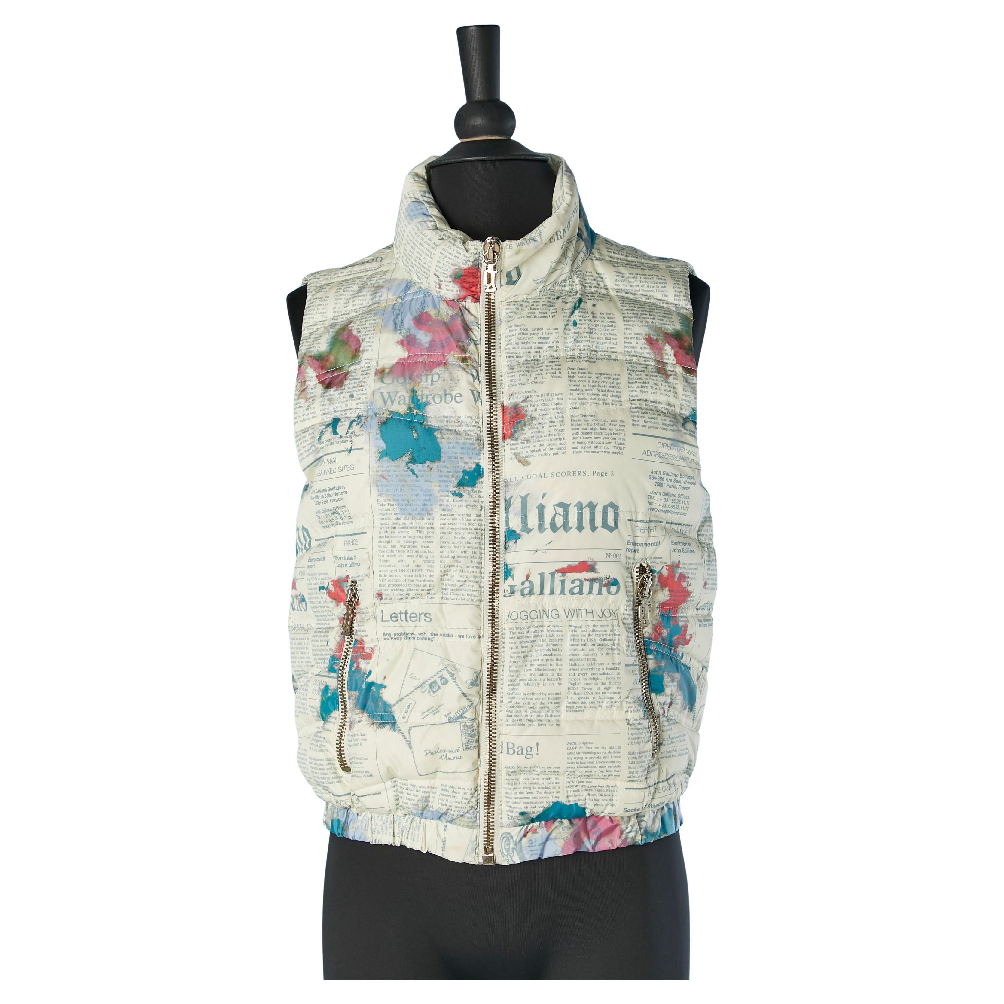 Sleeveless down jacket with Gazette print on GALLIANO For Sale