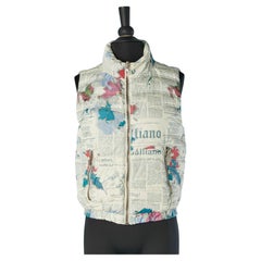 Sleeveless down jacket with Gazette print on GALLIANO