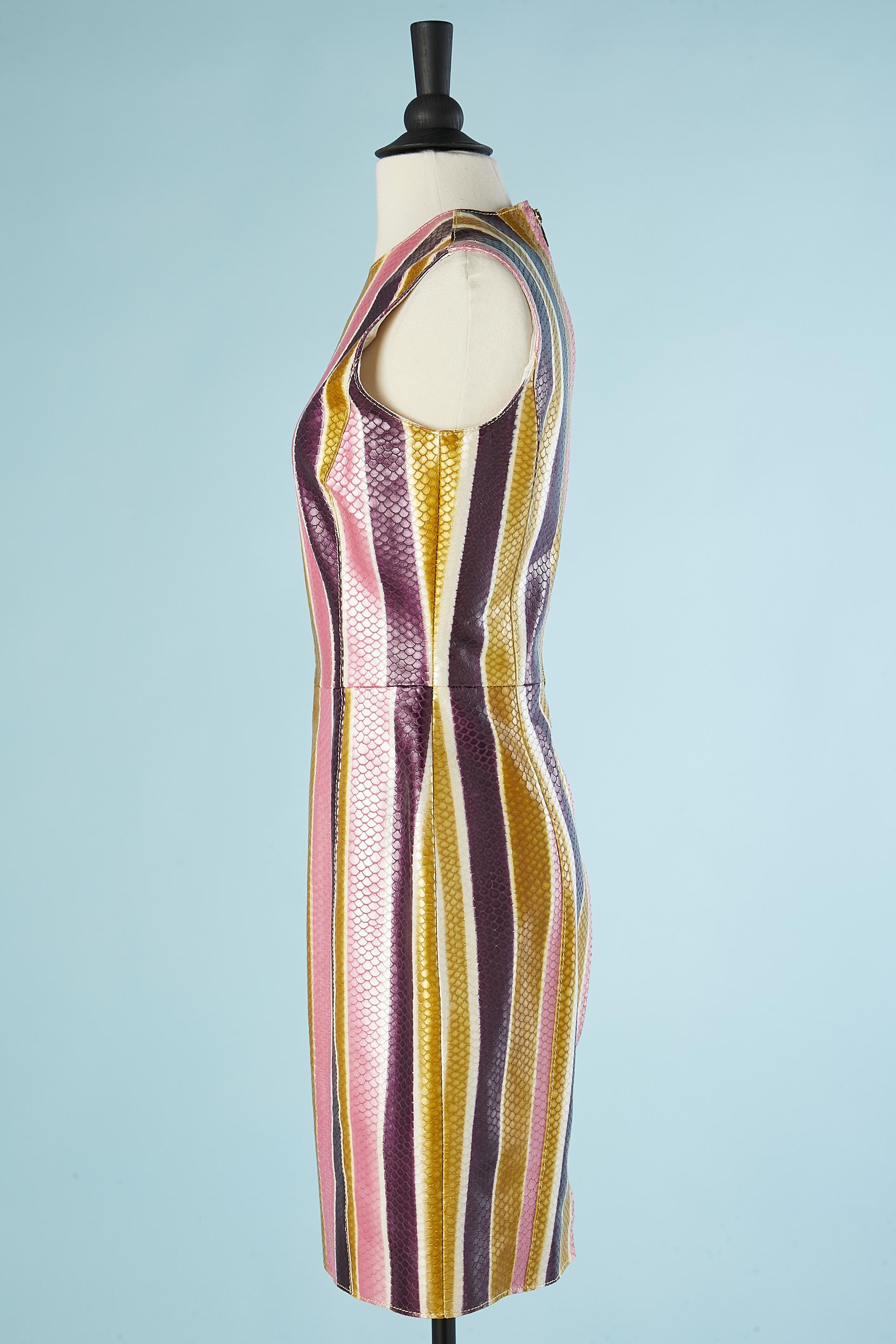 Robe sans manches en cuir avec motif en python et rayures Collection Versace Excellent état - En vente à Saint-Ouen-Sur-Seine, FR