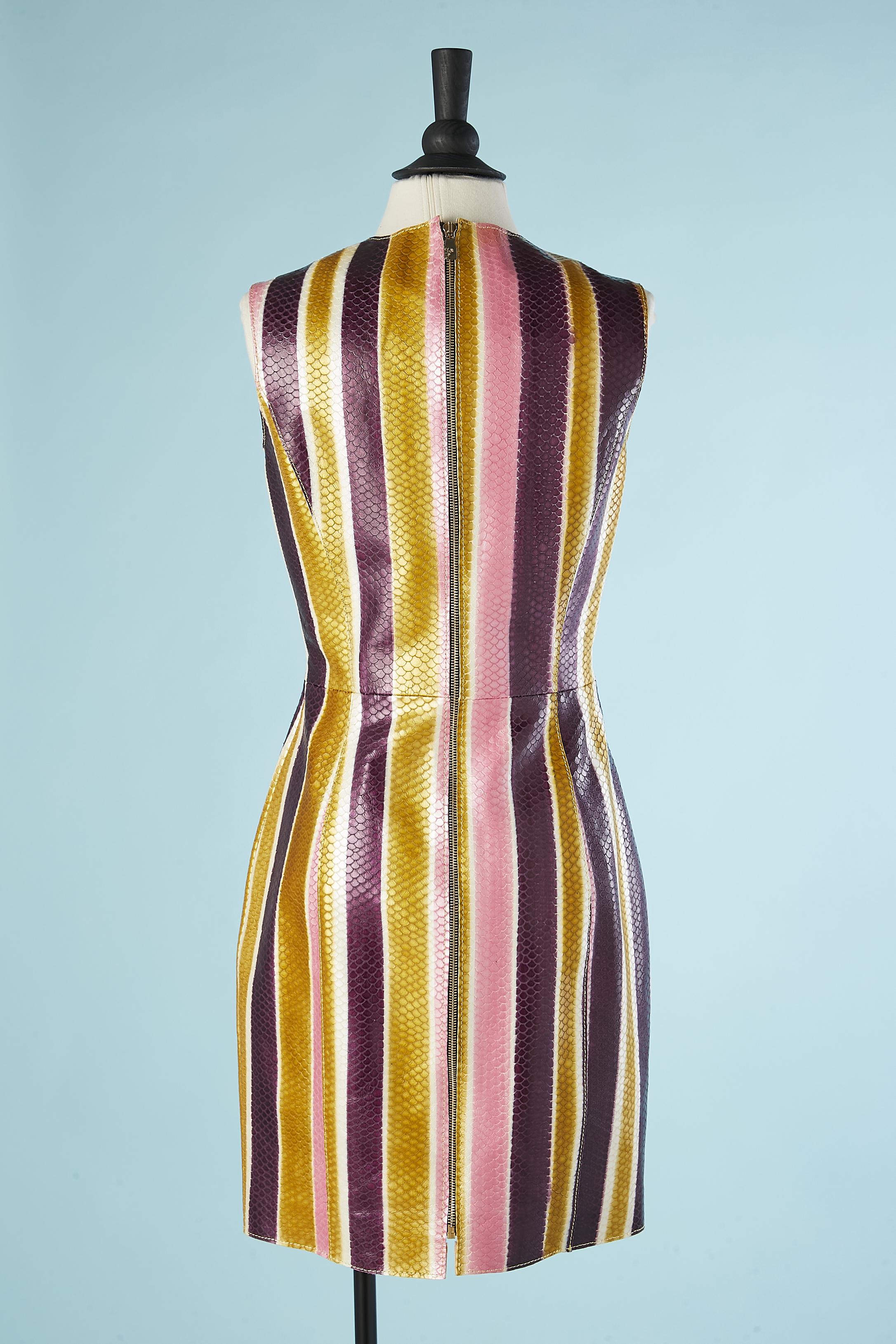 Women's  Sleeveless dress in leather with python pattern and stripes Versace Collection  For Sale