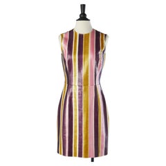  Sleeveless dress in leather with python pattern and stripes Versace Collection 