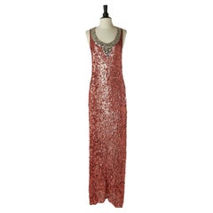 Sleeveless evening dress in pink sequin and knit SONIA RYKIEL New with tag