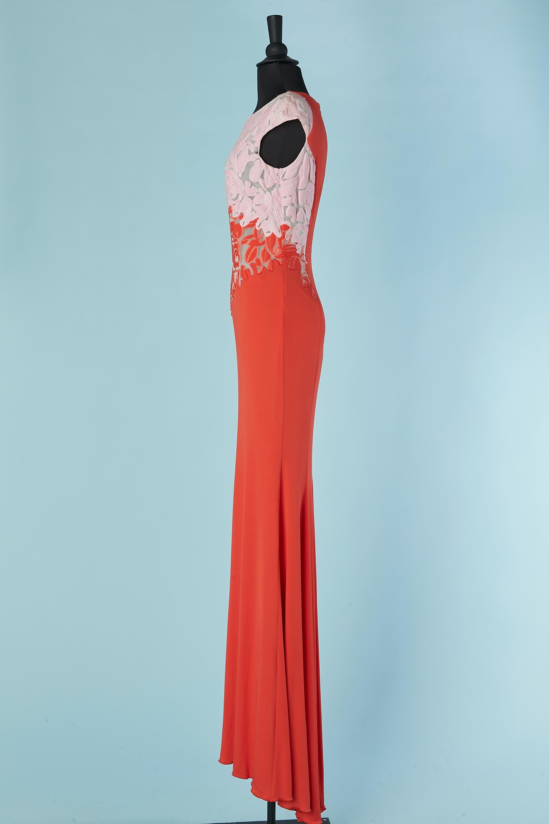 Sleeveless evening dress with pink and red guipure and flower pattern BLUMARINE 1
