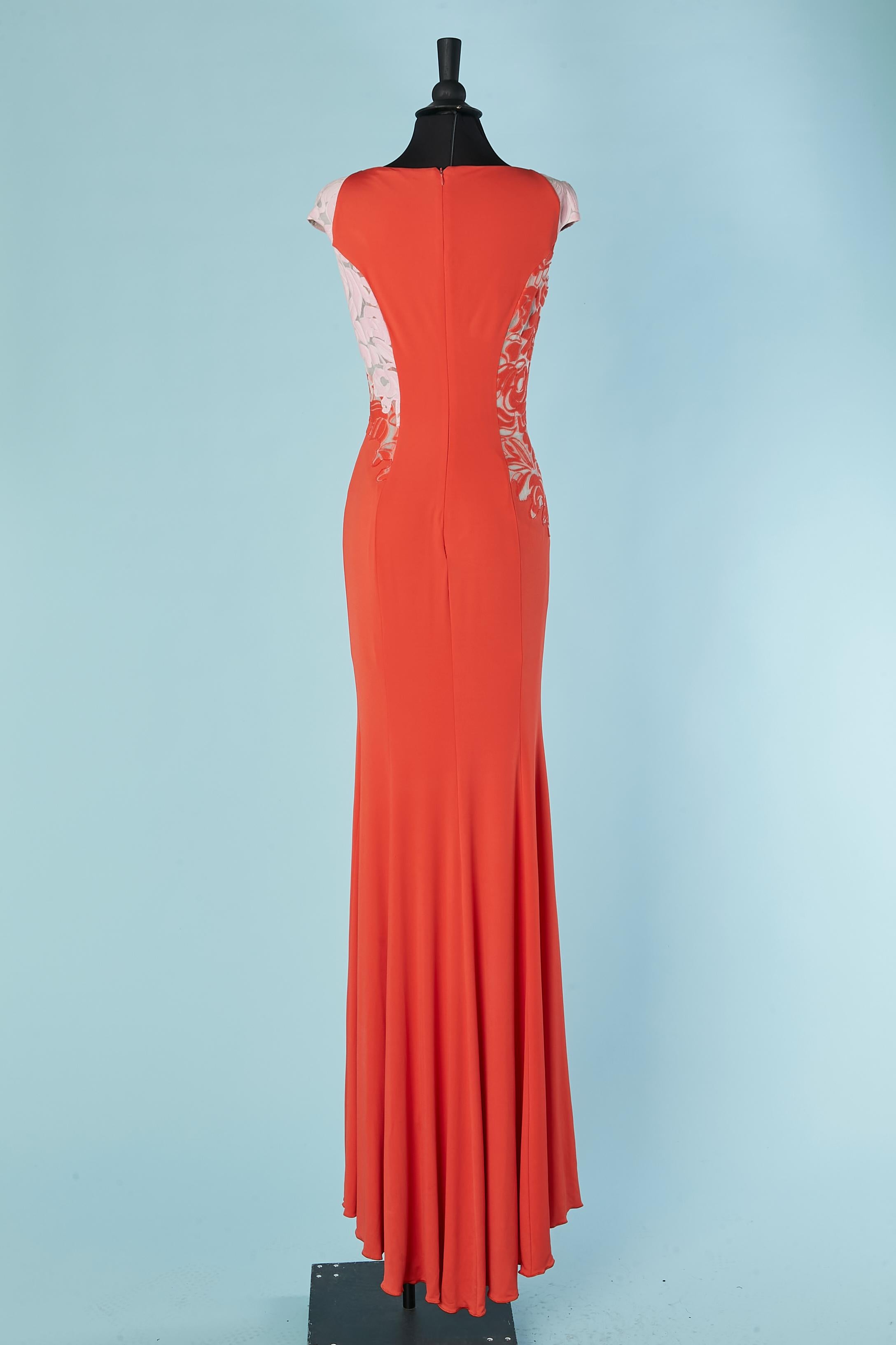Sleeveless evening dress with pink and red guipure and flower pattern BLUMARINE 2