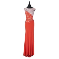 Robe de soirée sans manches avec guipure rose et rouge et motifs floraux BLUMARINE
