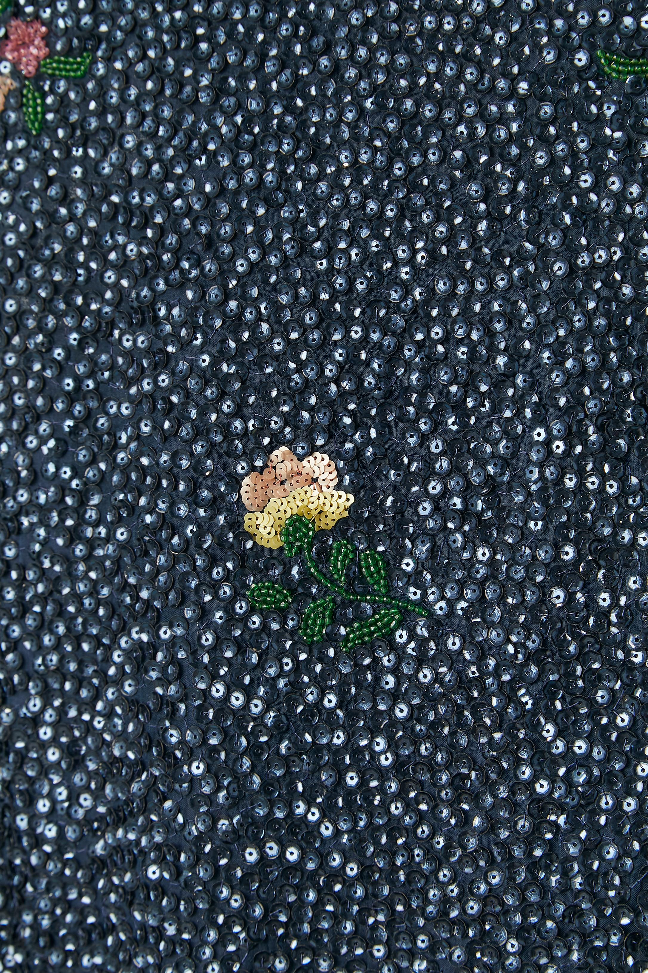 Black Sleeveless full beaded cocktail dress Vera Serafiu Circa 1960's For Sale